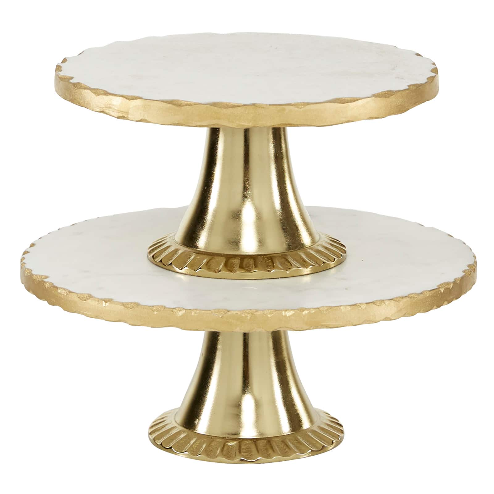 Set of 2 Gold Marble Natural Cake Stand, 12&#x22;, 10&#x22;