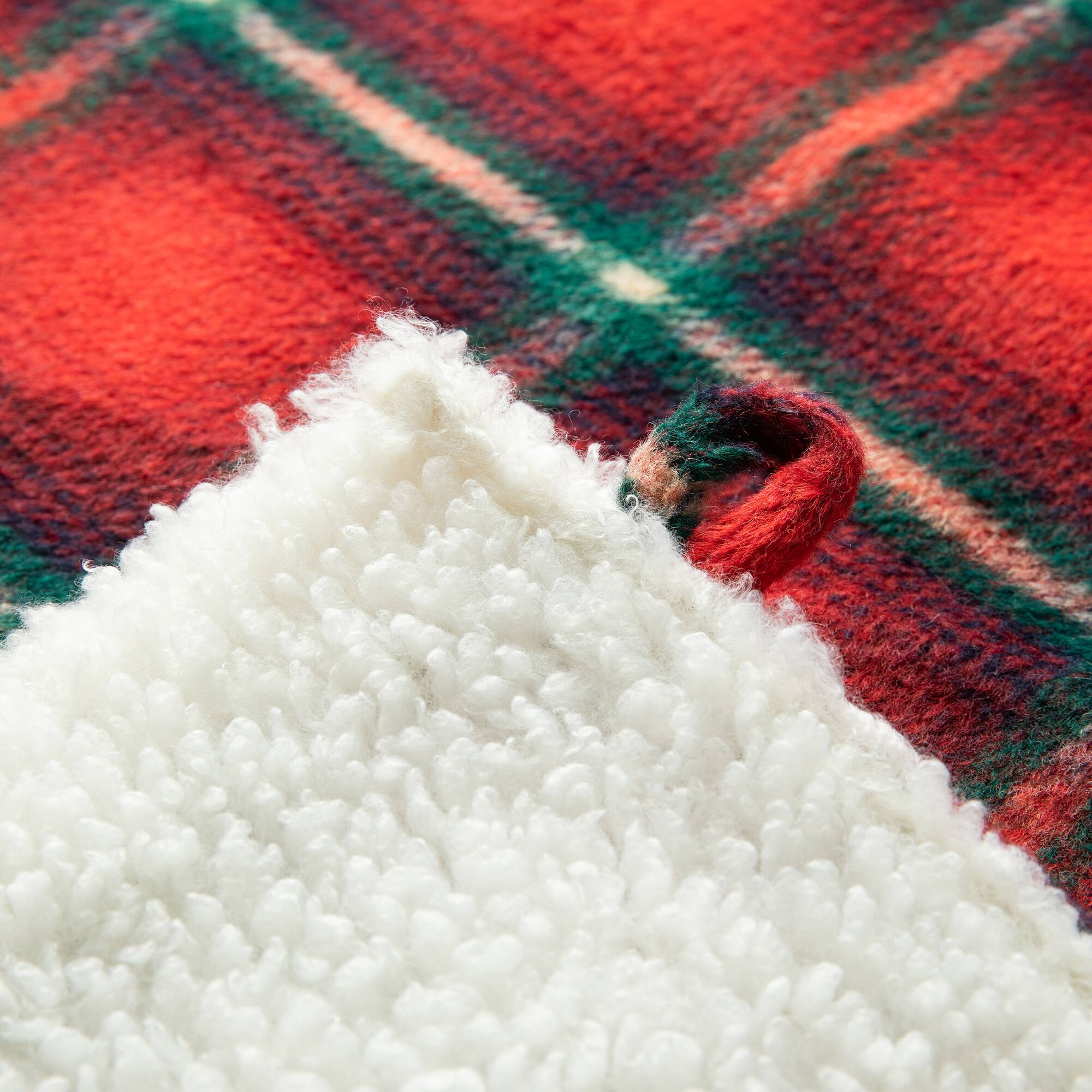 Glitzhome® 60" Red & Black Plaid Reversible Sherpa/Flannel Christmas Tree Skirt