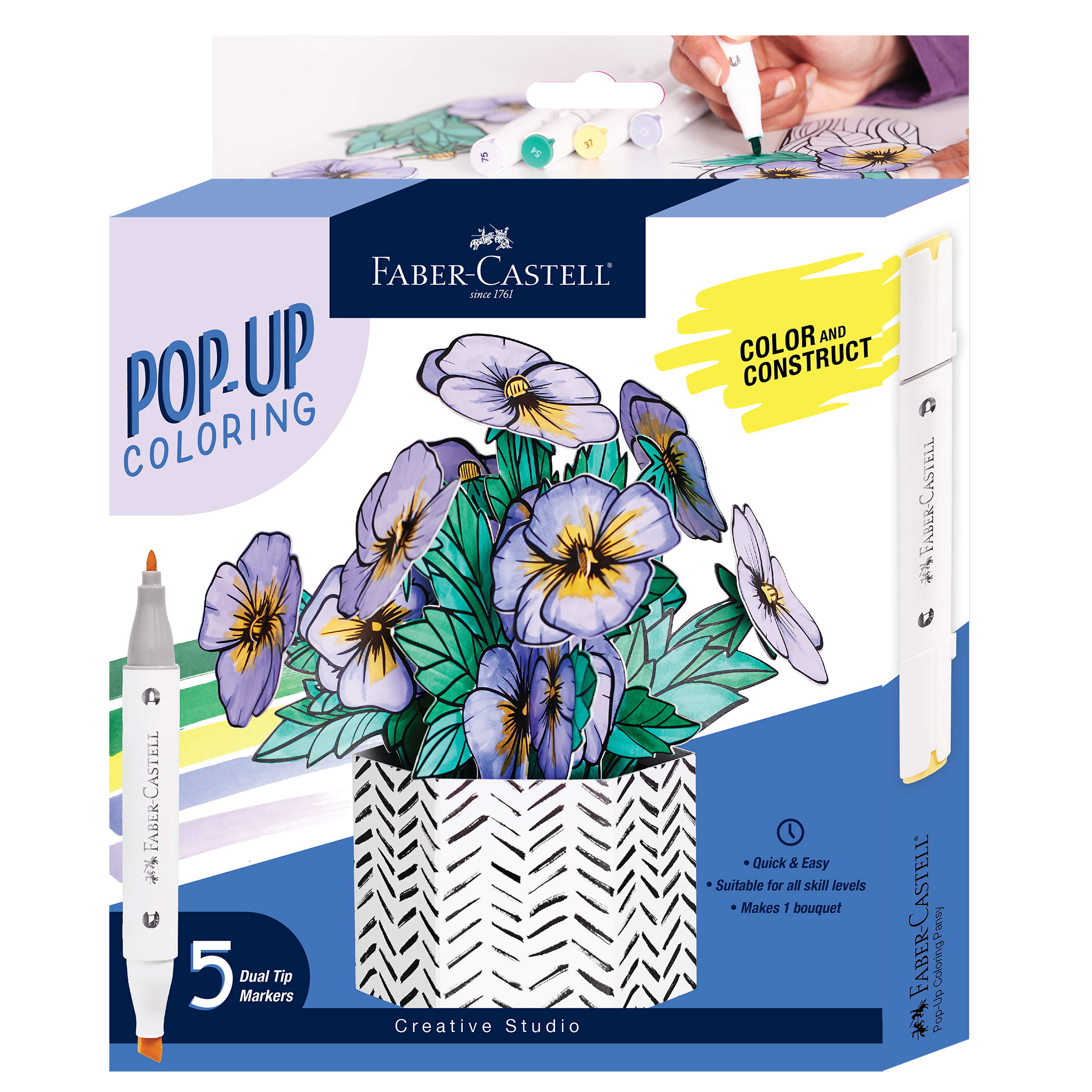 Faber-Castell&#xAE; Pop Up Coloring Pansy Bouquet Kit