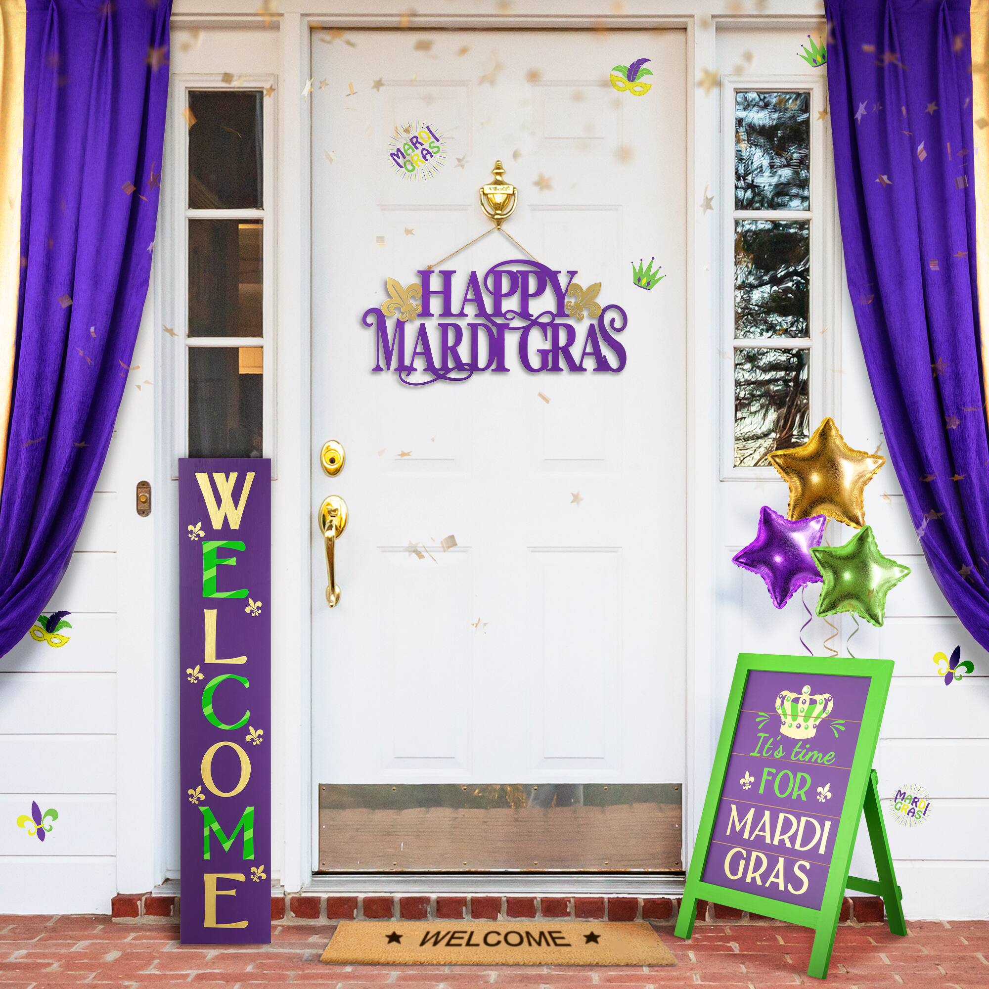 Glitzhome® 42" Mardi Gras WELCOME Wooden Porch Sign