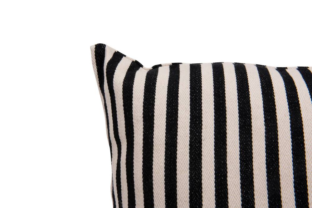 Black and Cream Woven Cotton Striped Pillow