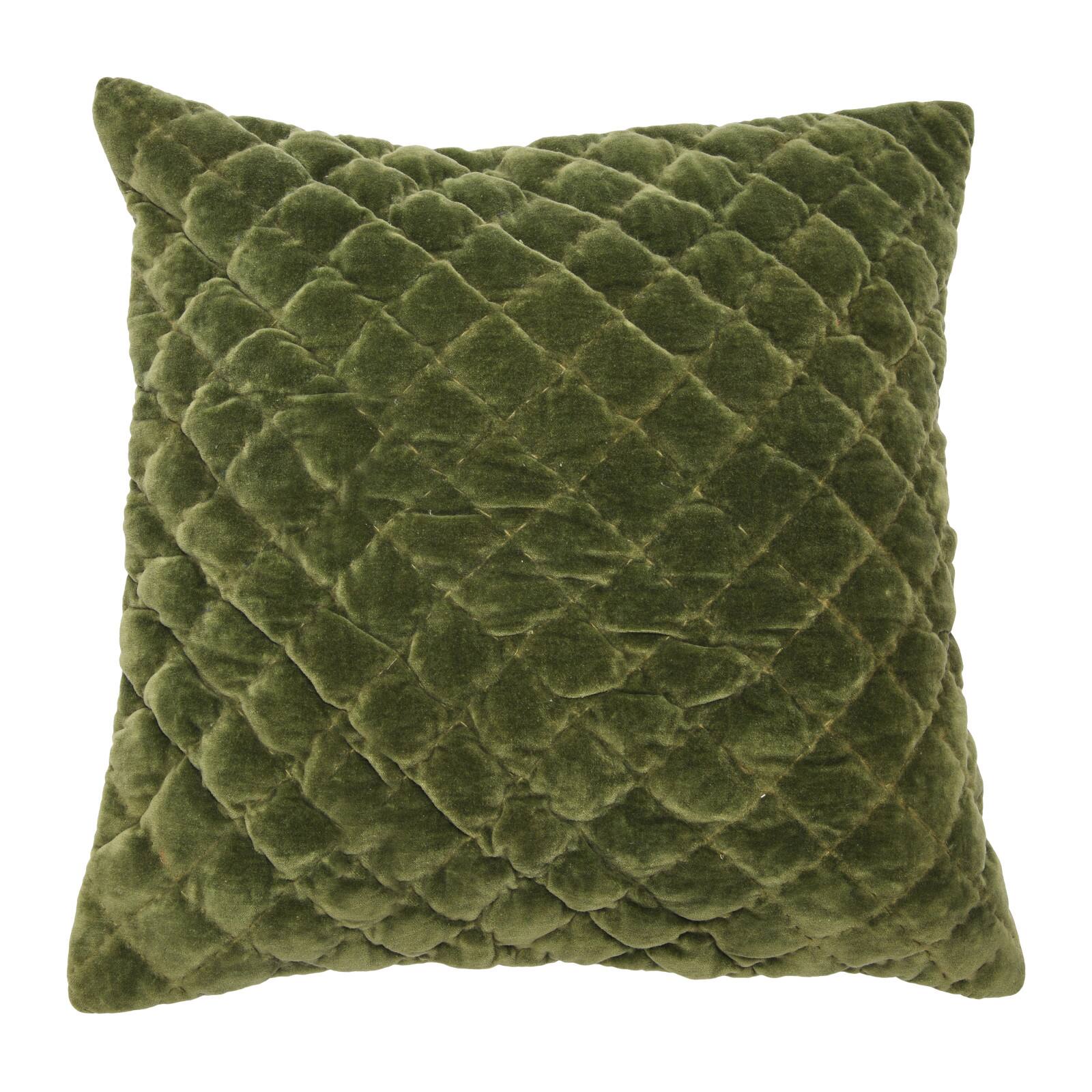 Hello Honey® 20'' Green Square Quilted Velvet Pillow Cover