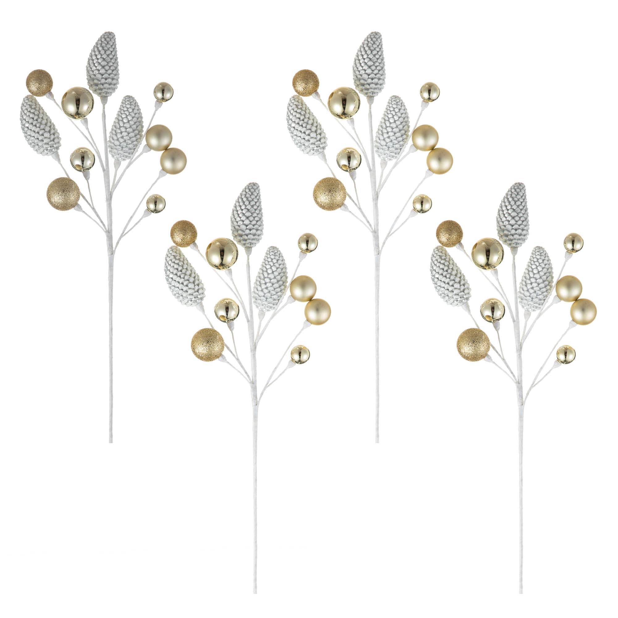 Glitzhome&#xAE; 24&#x22; Christmas Elegant Silver &#x26; Gold Pinecone Pick, 4ct.