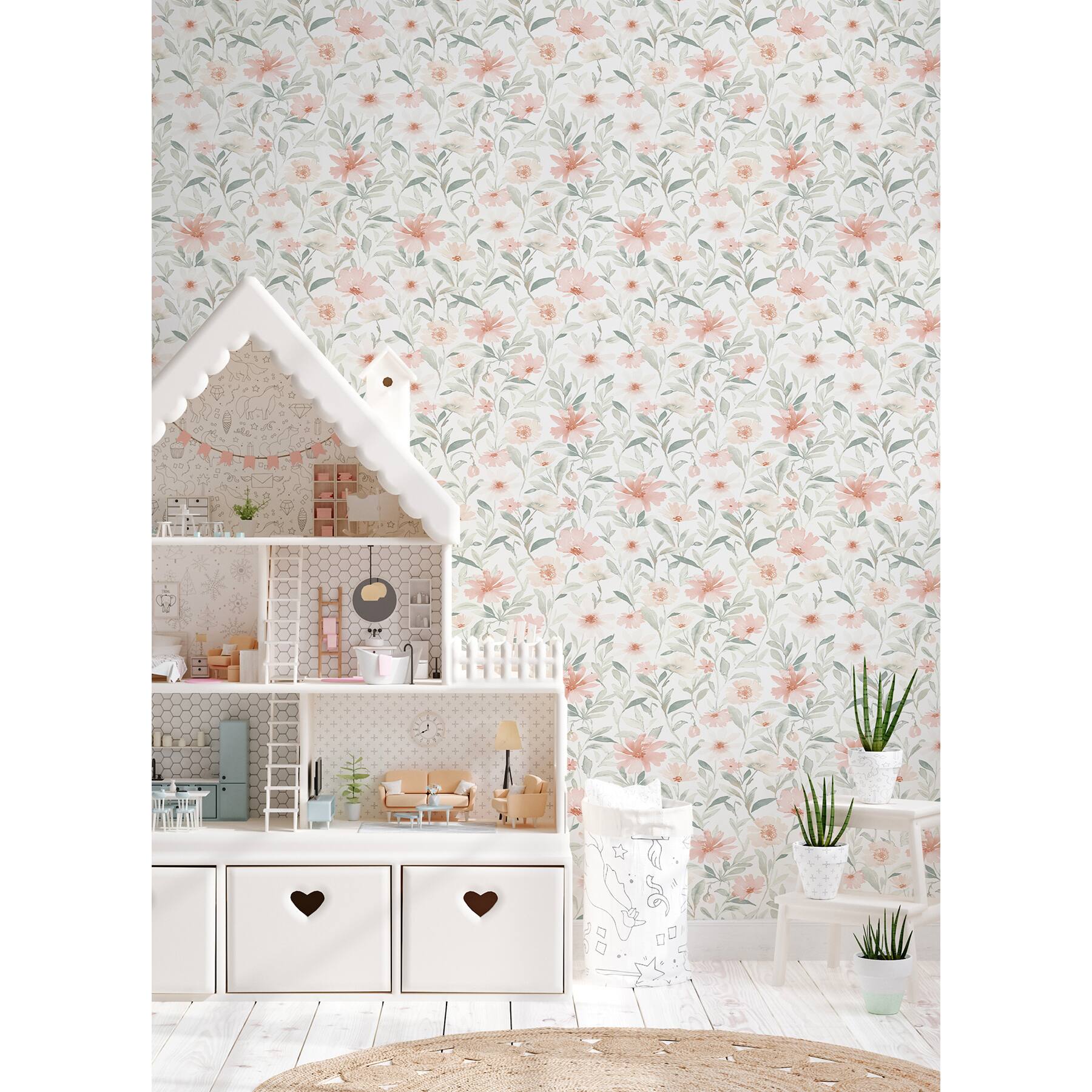 RoomMates Pink & Jade Flower Market Peel & Stick Wallpaper