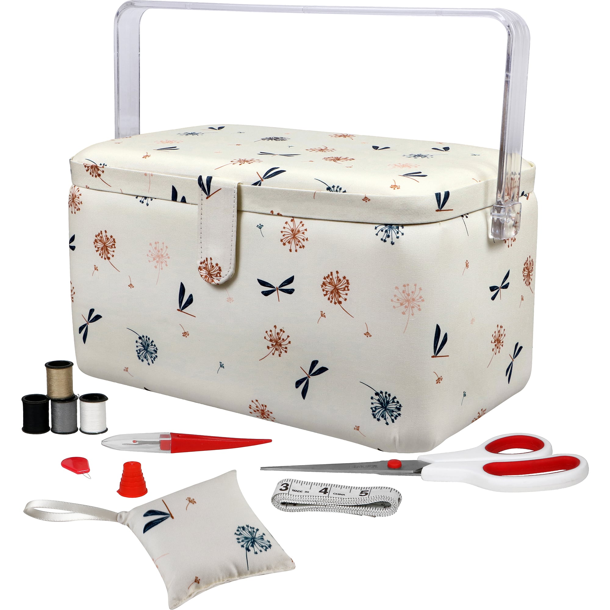 SINGER Sewing Basket with Sewing Kit, Needles, Thread, Scissors, and  Notions- White