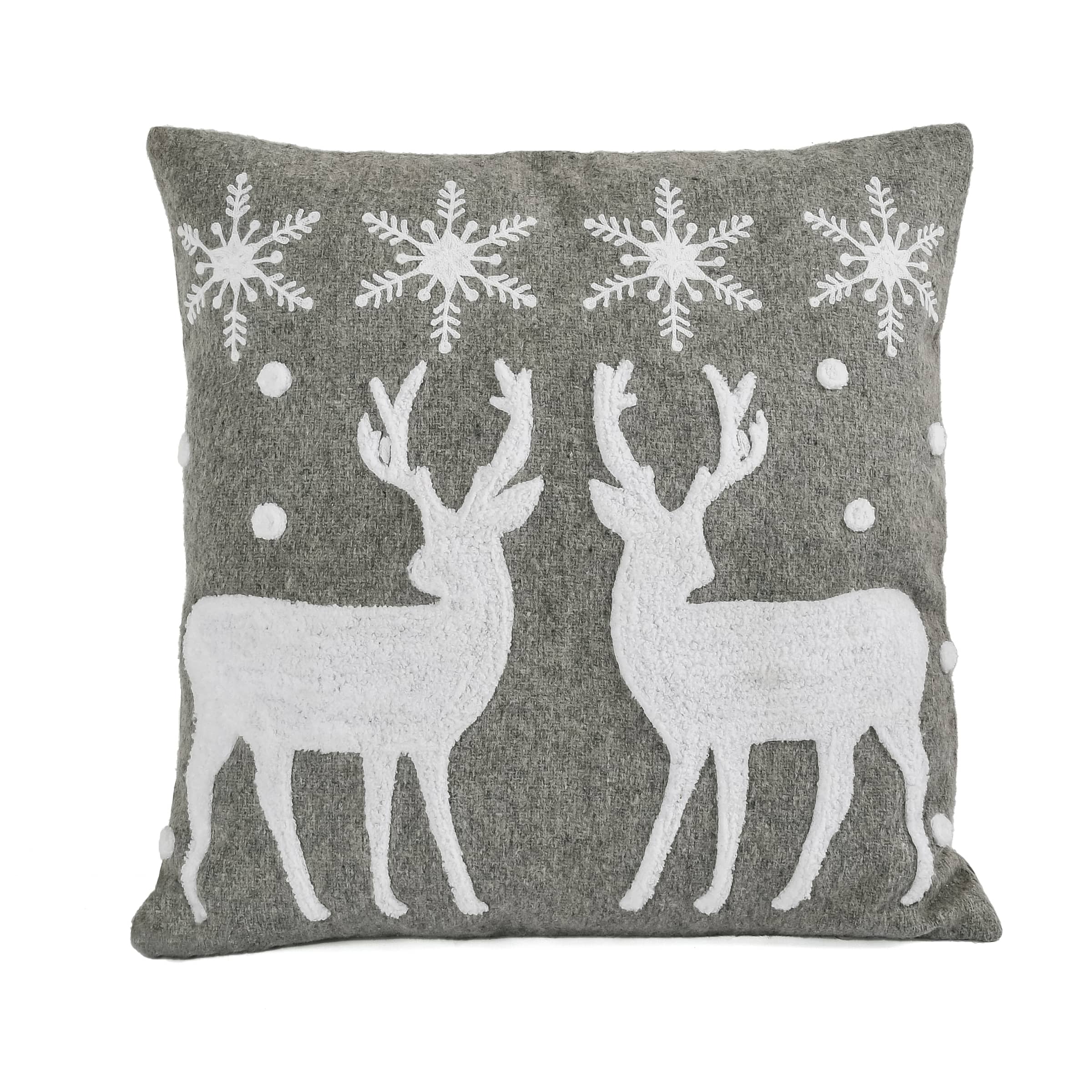 18” Gray & White Reindeer & Snowflakes Throw Pillow