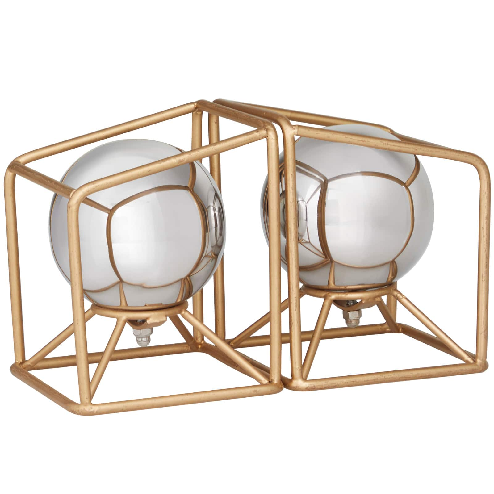 6&#x22; Silver Stainless Steel Orb Geometric Bookends with Gold Base Set