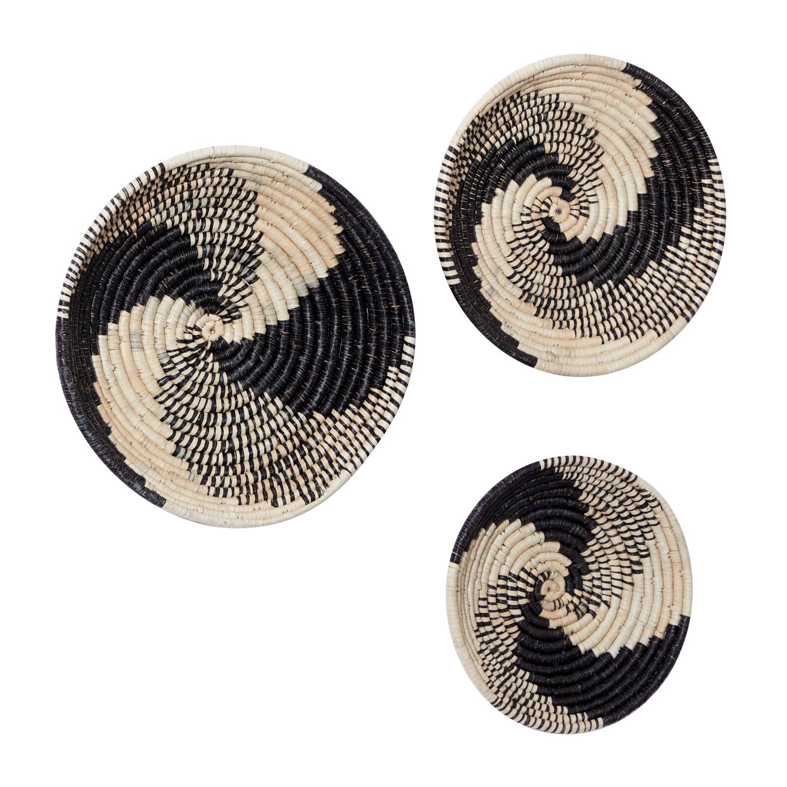 Set of 3 Black Wood Boho Style Wall Decor 20&#x22;, 18&#x22;, 15&#x22;