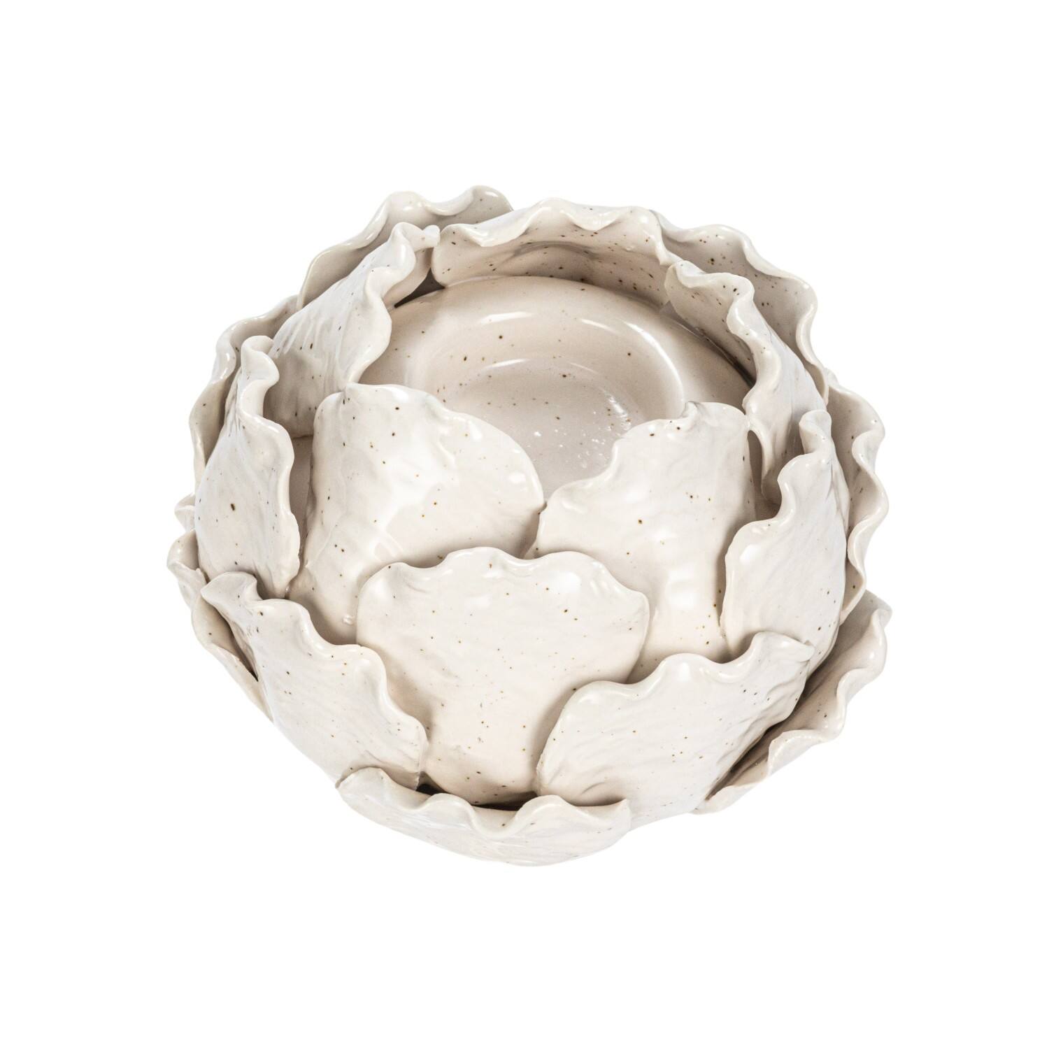 Hello Honey&#xAE; 5&#x22; Cream Artichoke Tealight Stoneware Candle Holder