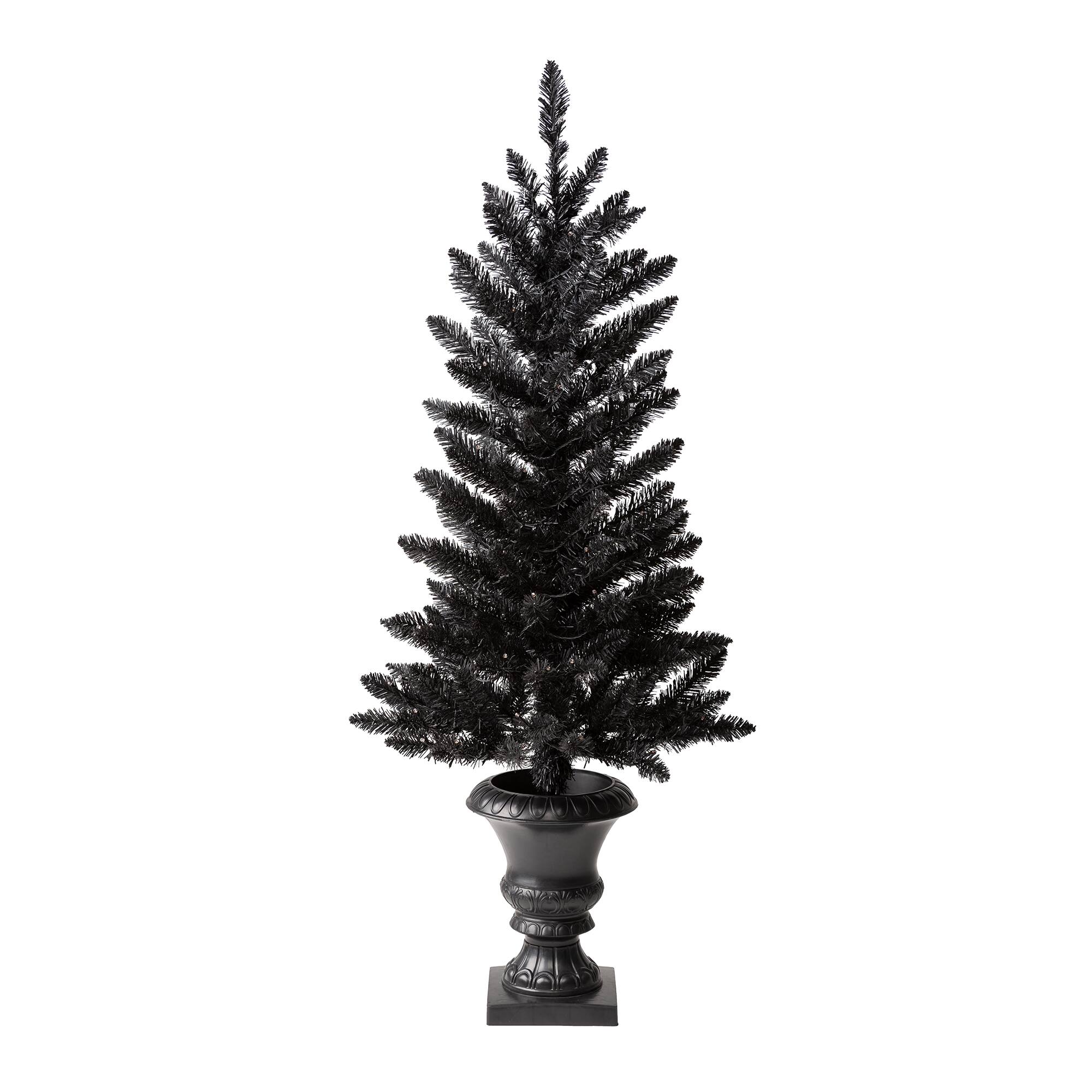 4ft. Pre-Lit Black Artificial Halloween Tree, LED Orange Lights