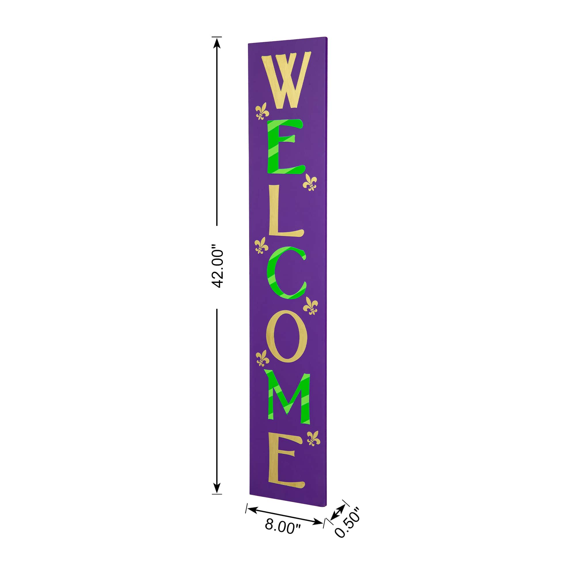 Glitzhome&#xAE; 42&#x22; Mardi Gras WELCOME Wooden Porch Sign