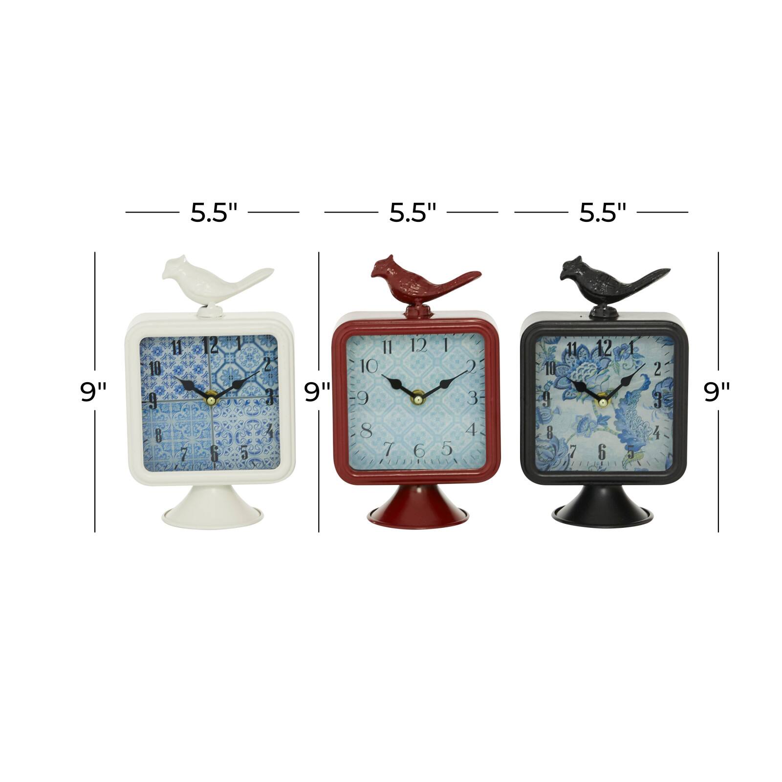 6&#x22; Multicolored Vintage Metal Bird Clock Set