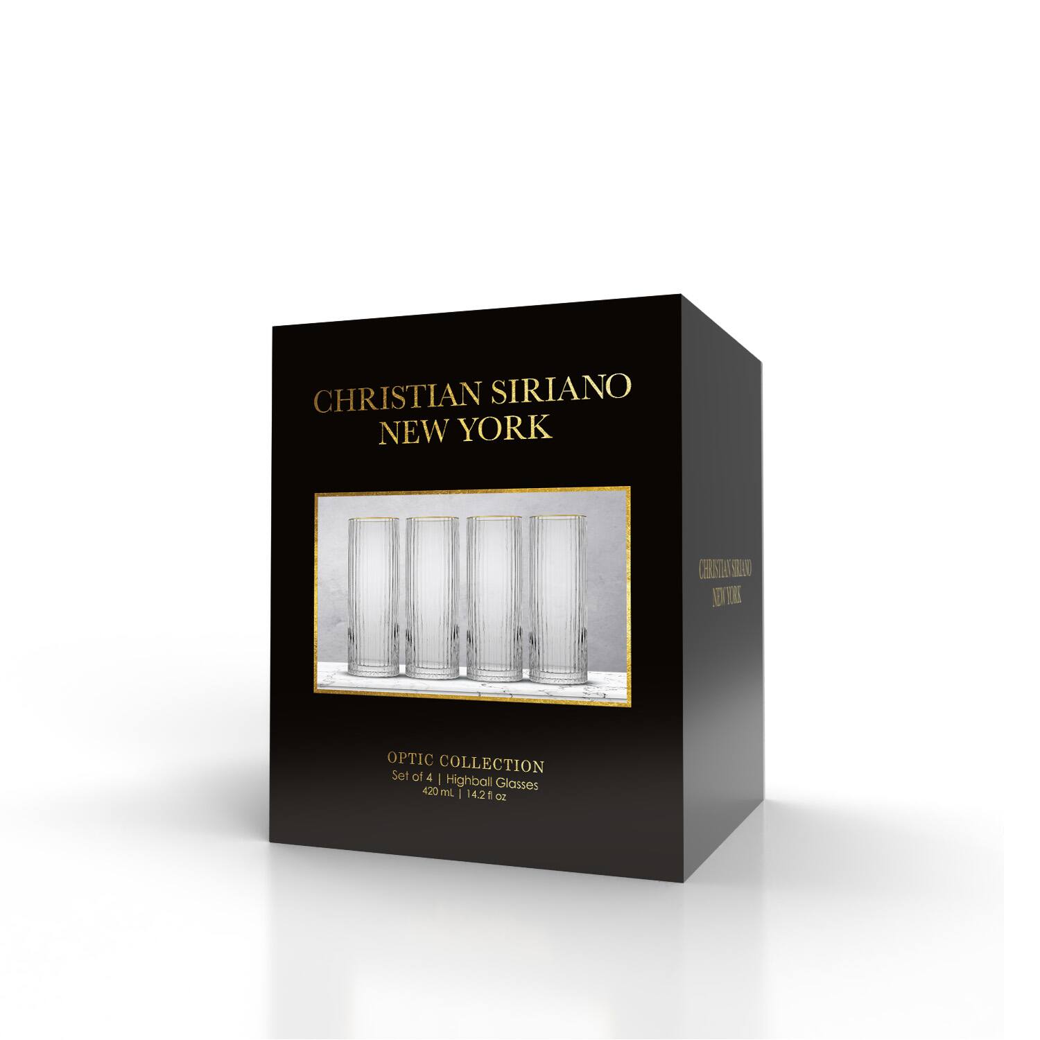 JoyJolt® Christian Siriano 16oz. Optic Gold Rim Highball Glasses, 4ct.