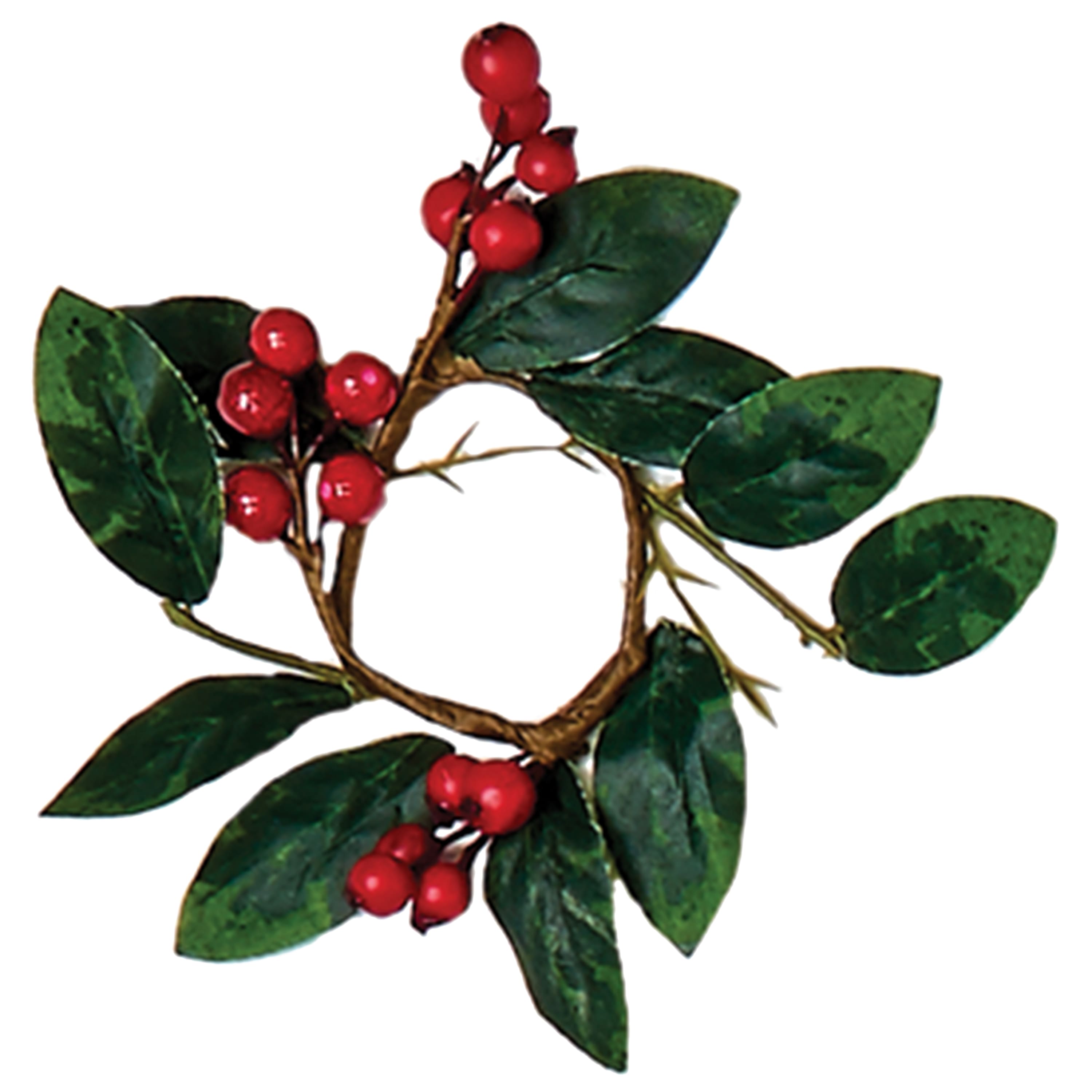 1.25" Christmas Artificial Boxwood & Berry Candle Ring, 2ct.