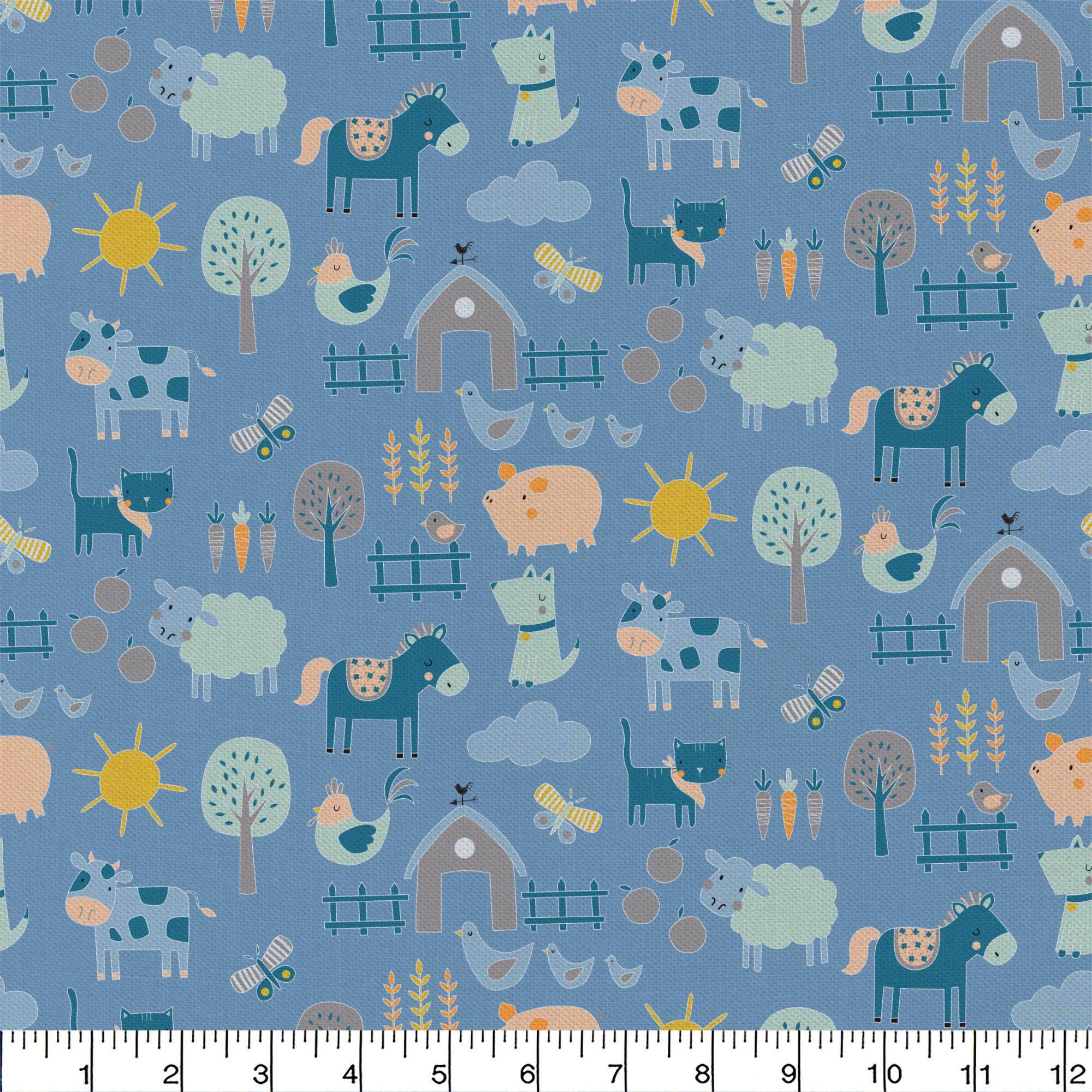 Emma & Mila® Farm Blue Cotton Fabric 8yd. Bolt