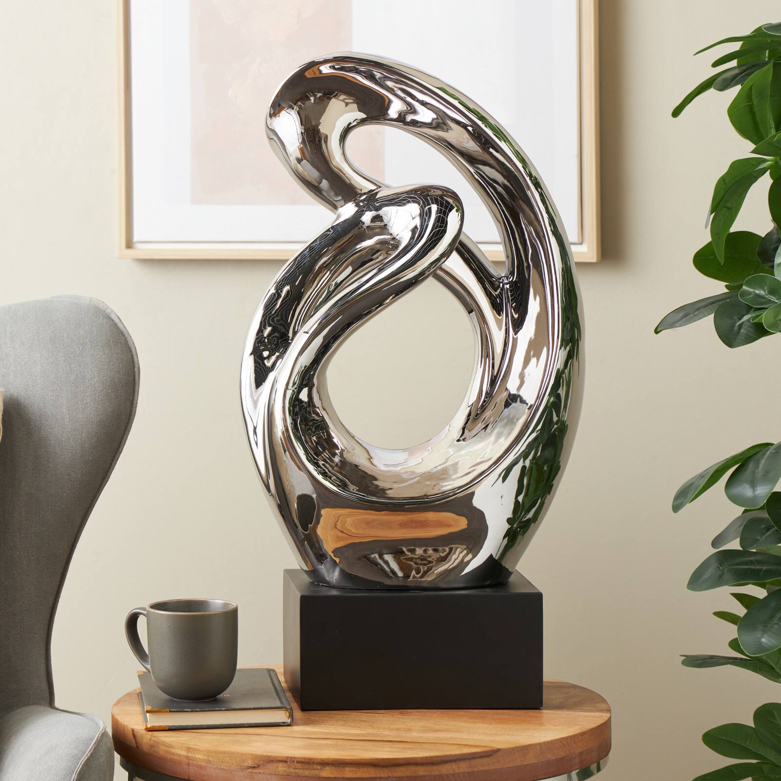 26.5" Silver Abstract Modern Ceramic Sculpture
