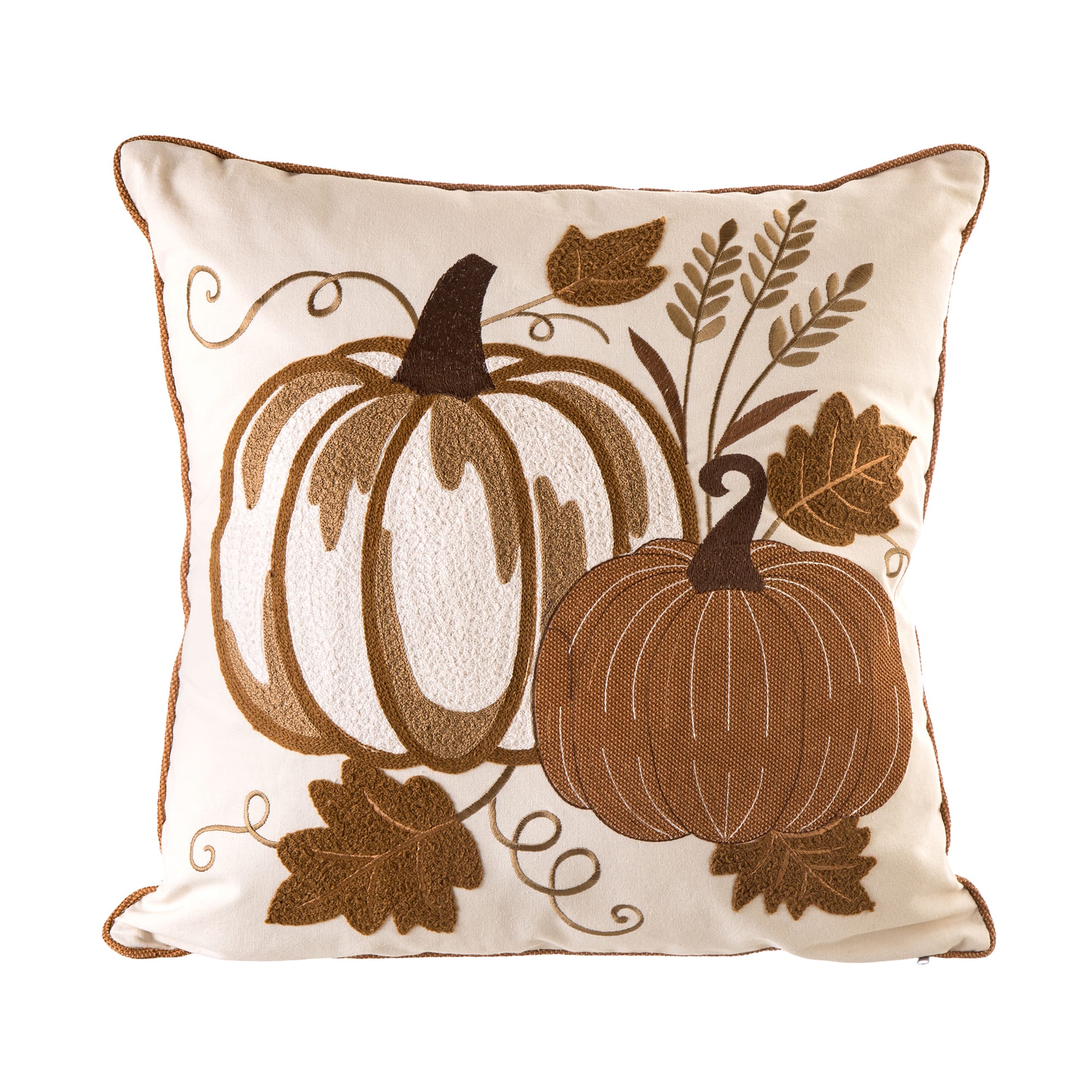 Glitzhome&#xAE; Cotton Embroidered Pumpkin Pillow Cover