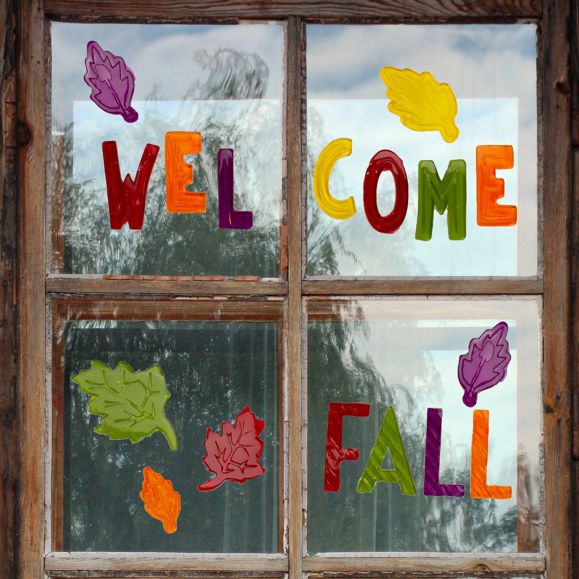Burgundy & Orange Welcome Fall Thanksgiving Gel Window Clings