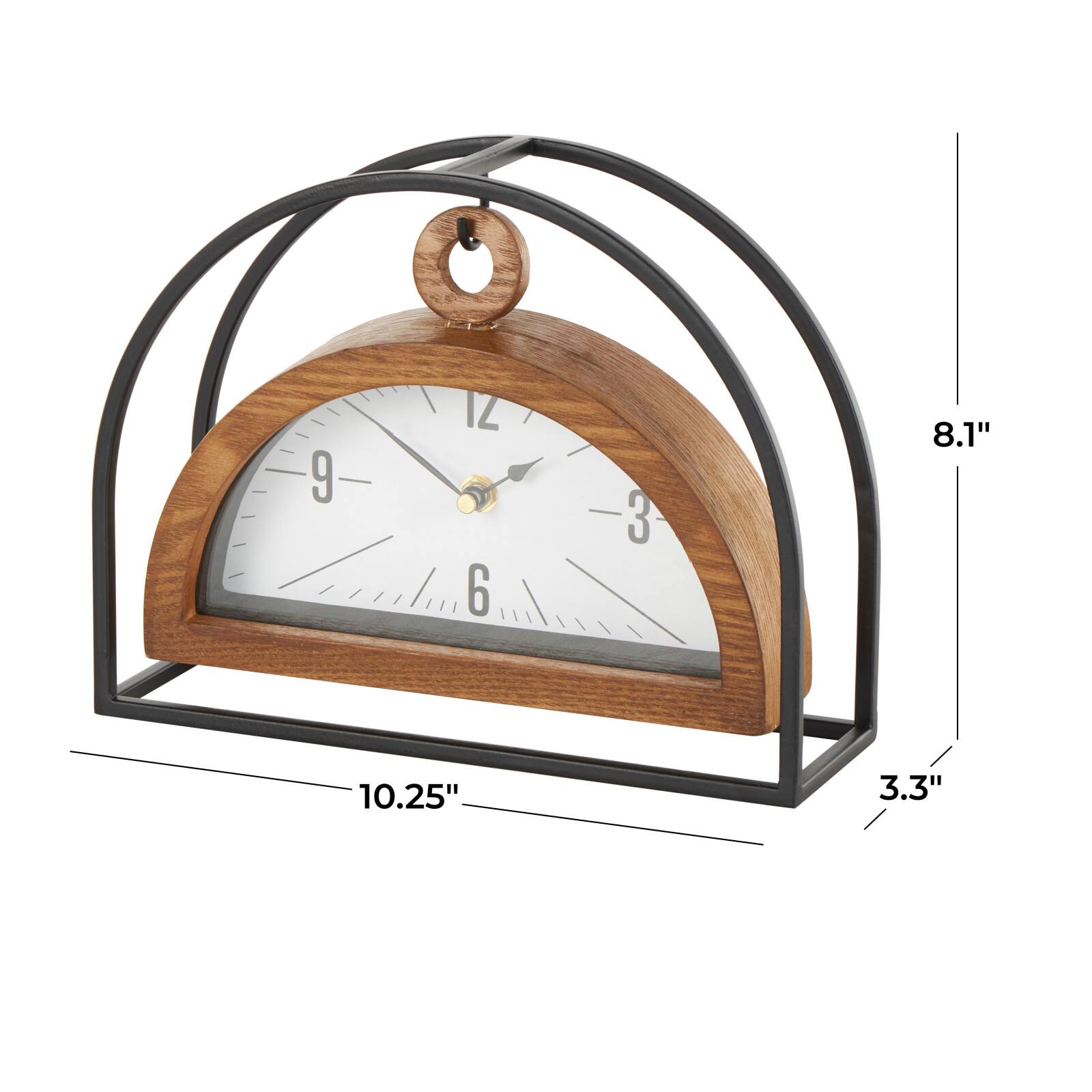 10.25" Brown Metal Suspended Clock with Black Frame