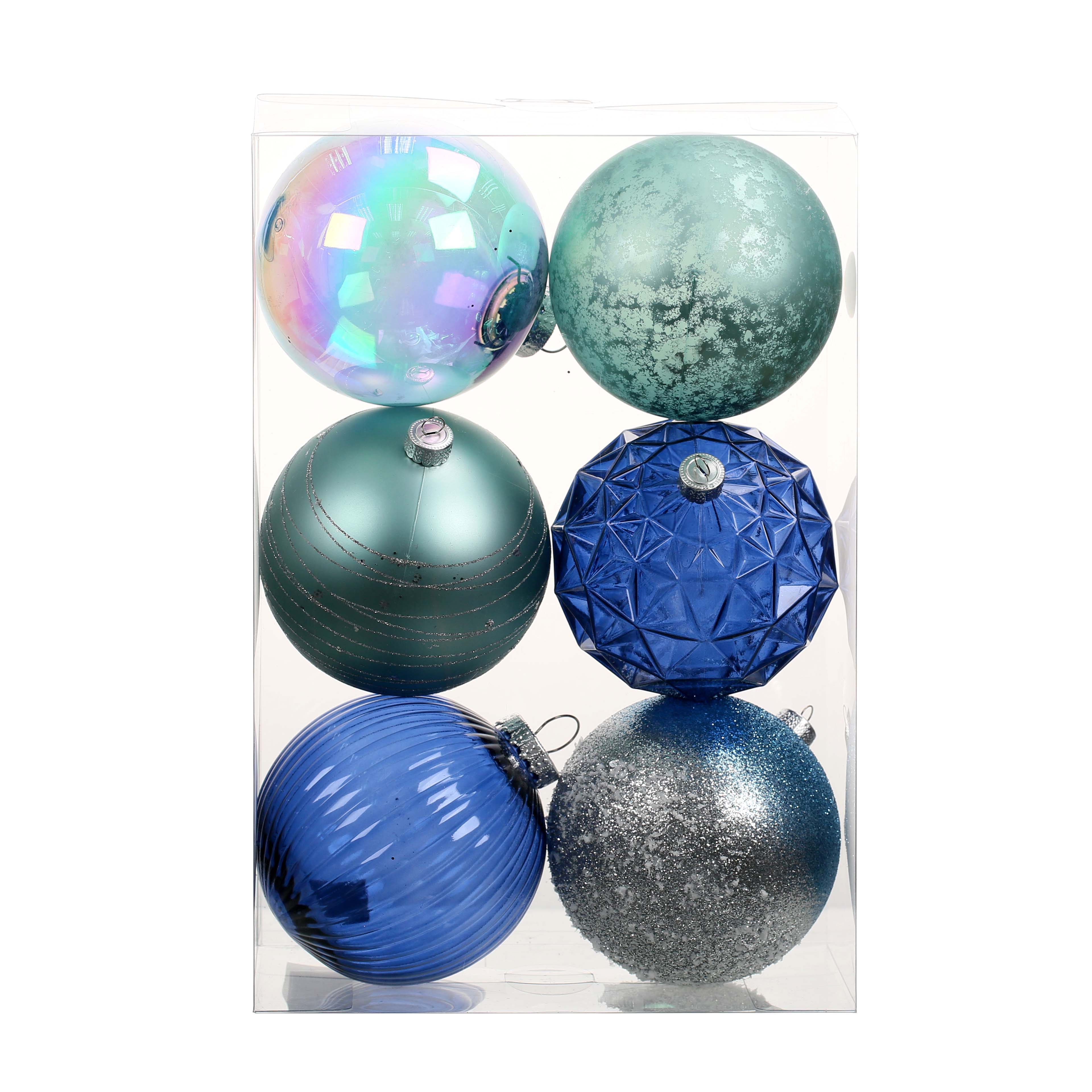 6 Pack 4.75&#x22; Mixed Blue Shatterproof Ball Ornaments by Ashland&#xAE; 