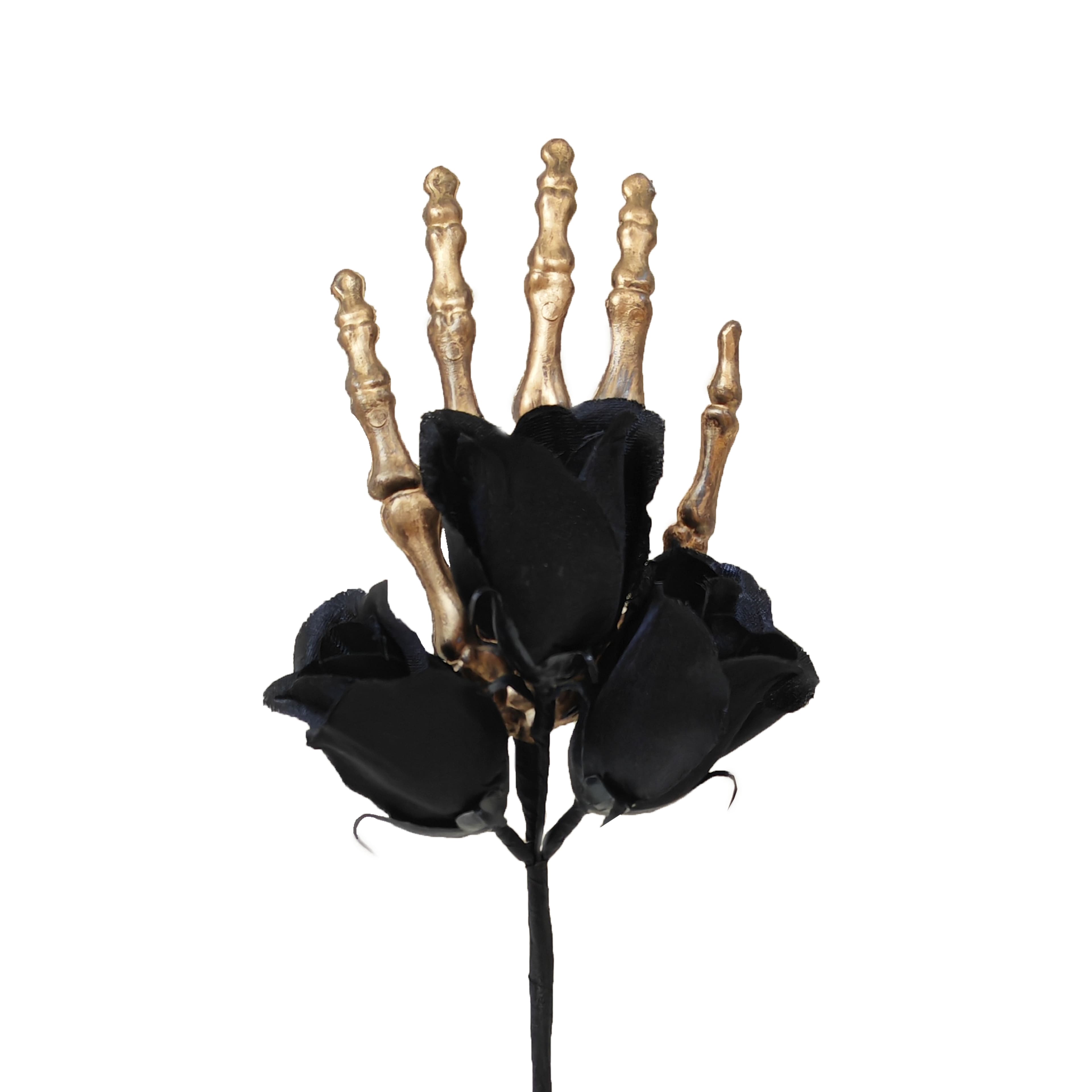 15&#x22; Black &#x26; Gold Skeleton Hand with Black Roses by Ashland&#xAE;