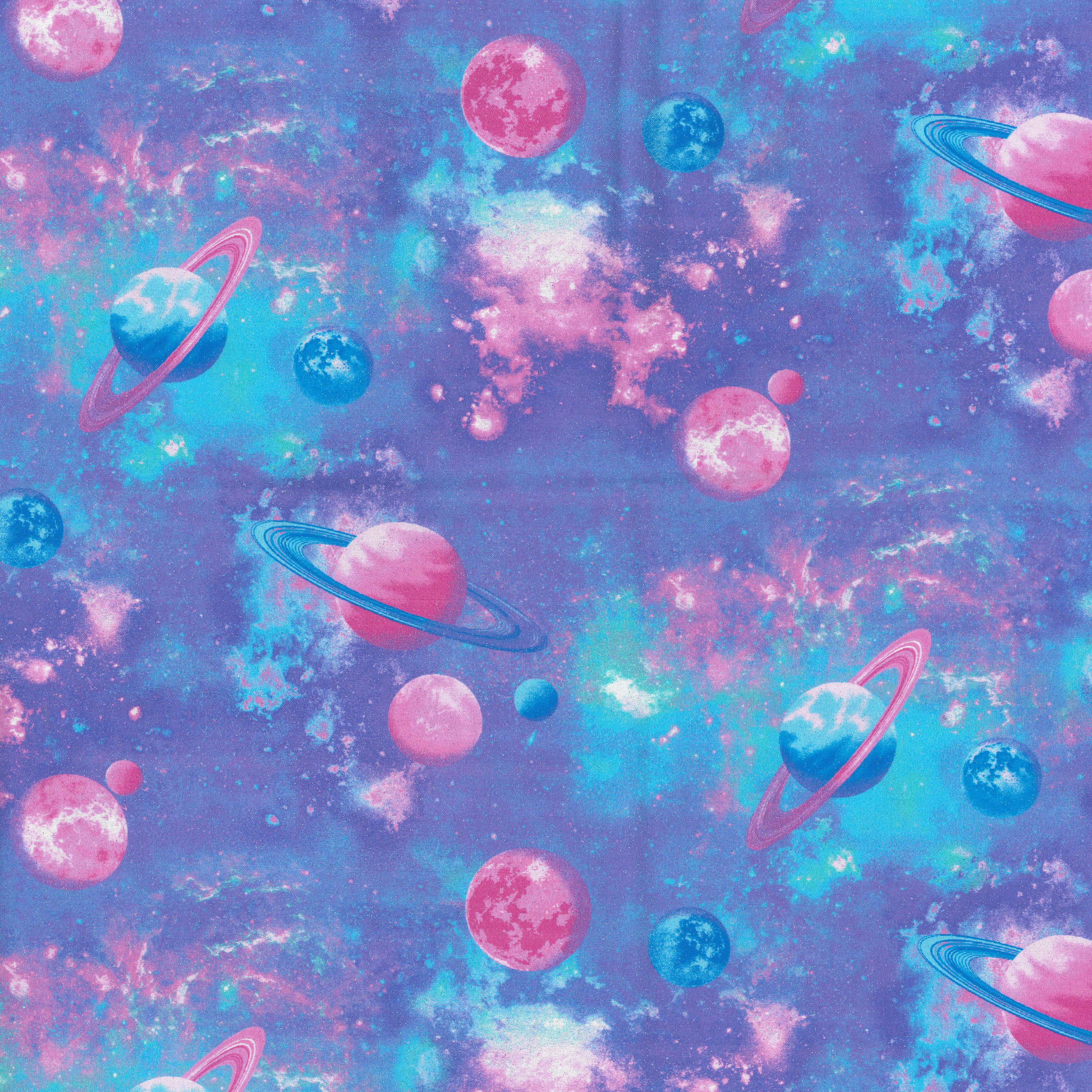 Fabric Traditions Pastel Planets Glitter Cotton Fabric