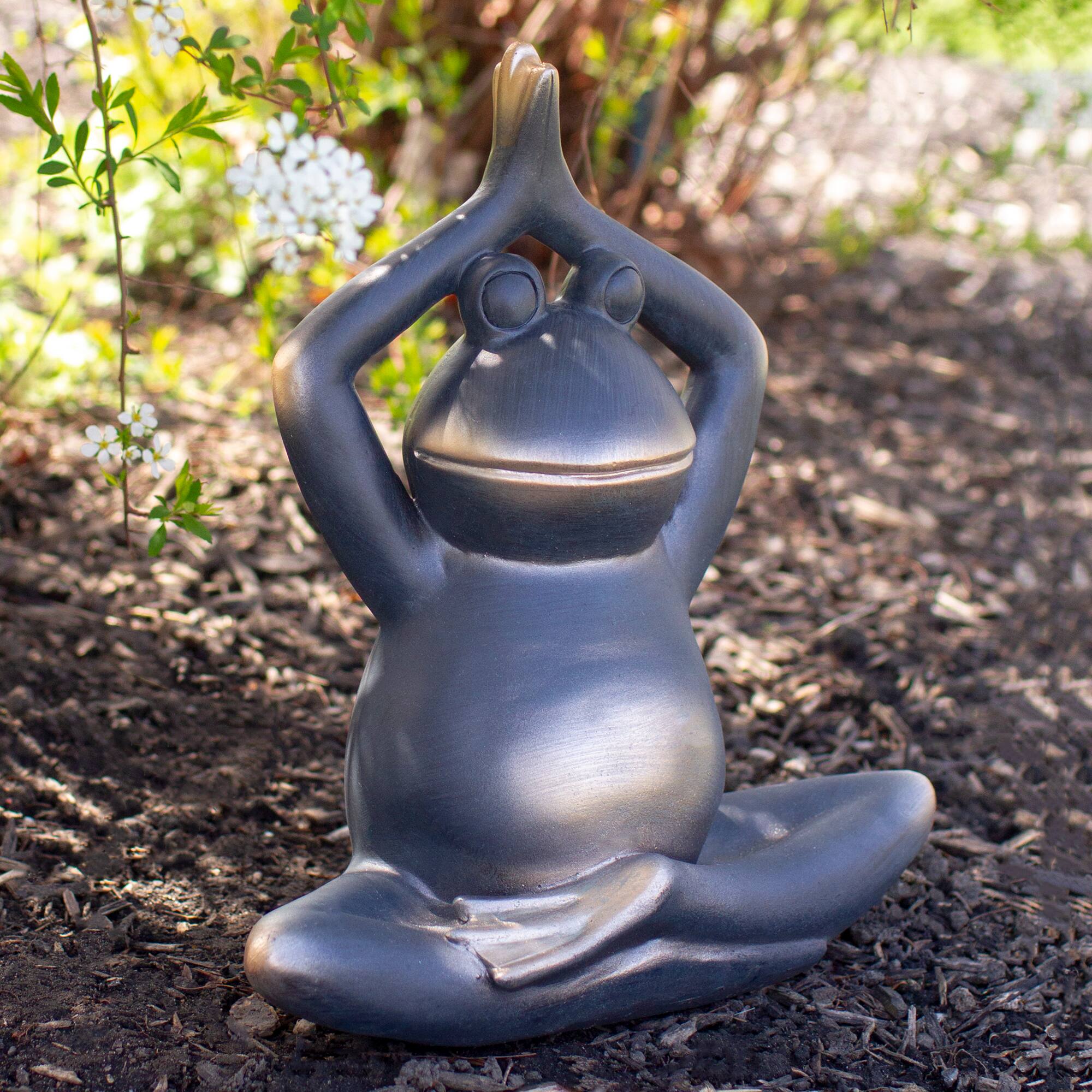 11.5" Yoga Frog In Prayer Position Outdoor Garden Statue