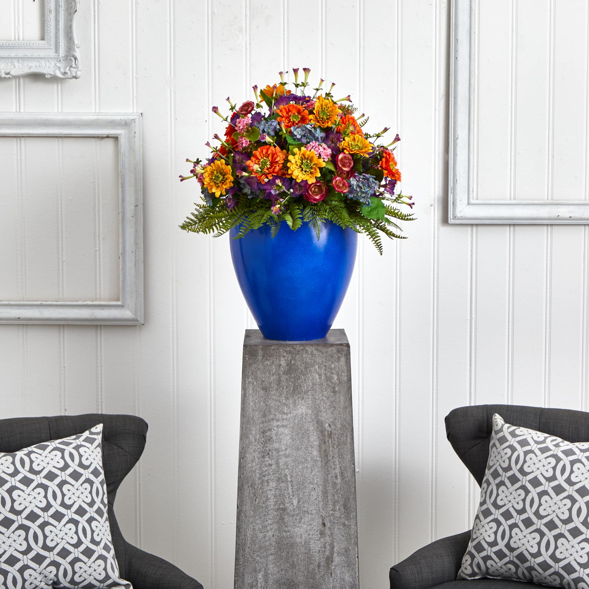 24" Mixed Floral Artificial Arrangement in Blue Vase