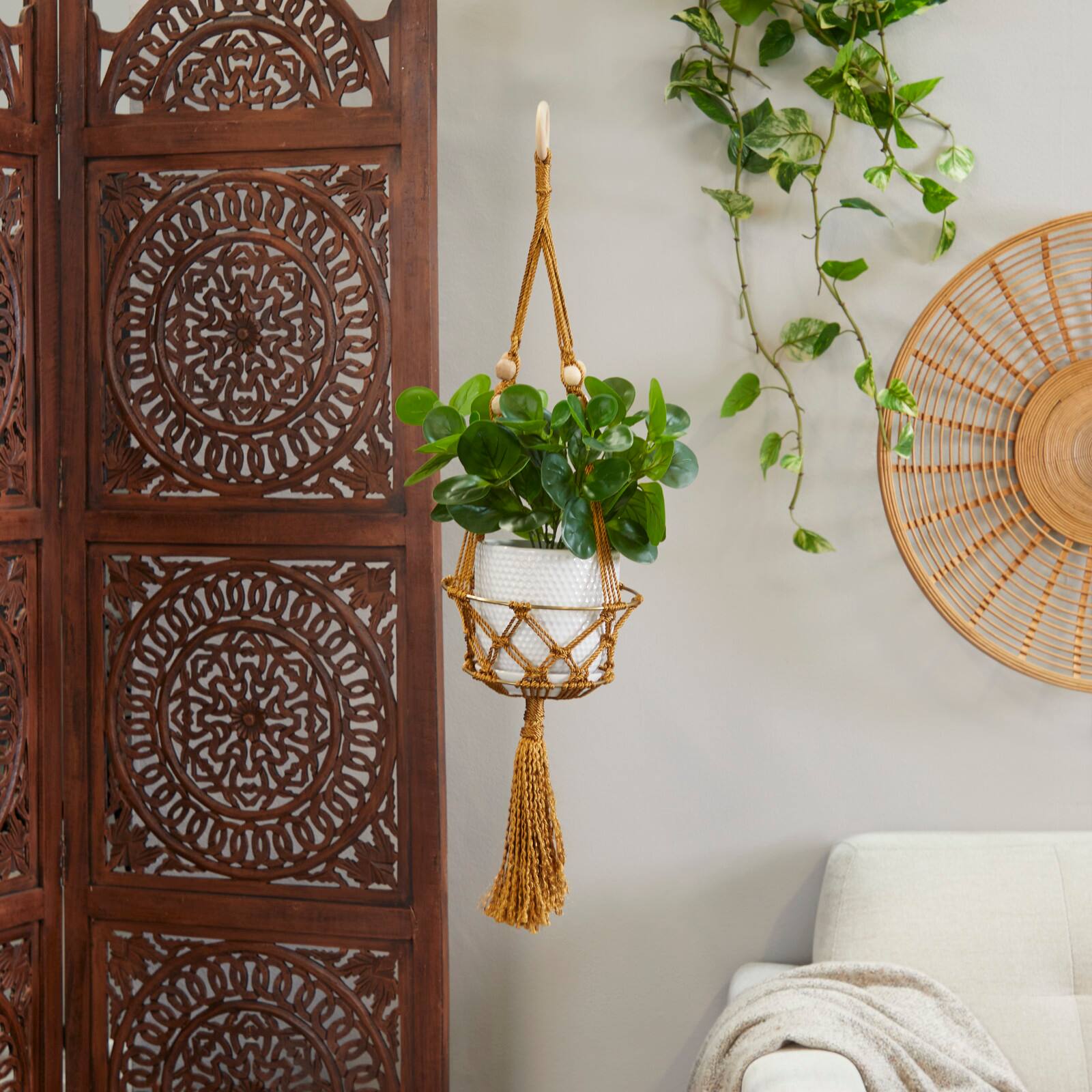 29" Brown Fabric Handmade Hanging Macrame Wall Planter