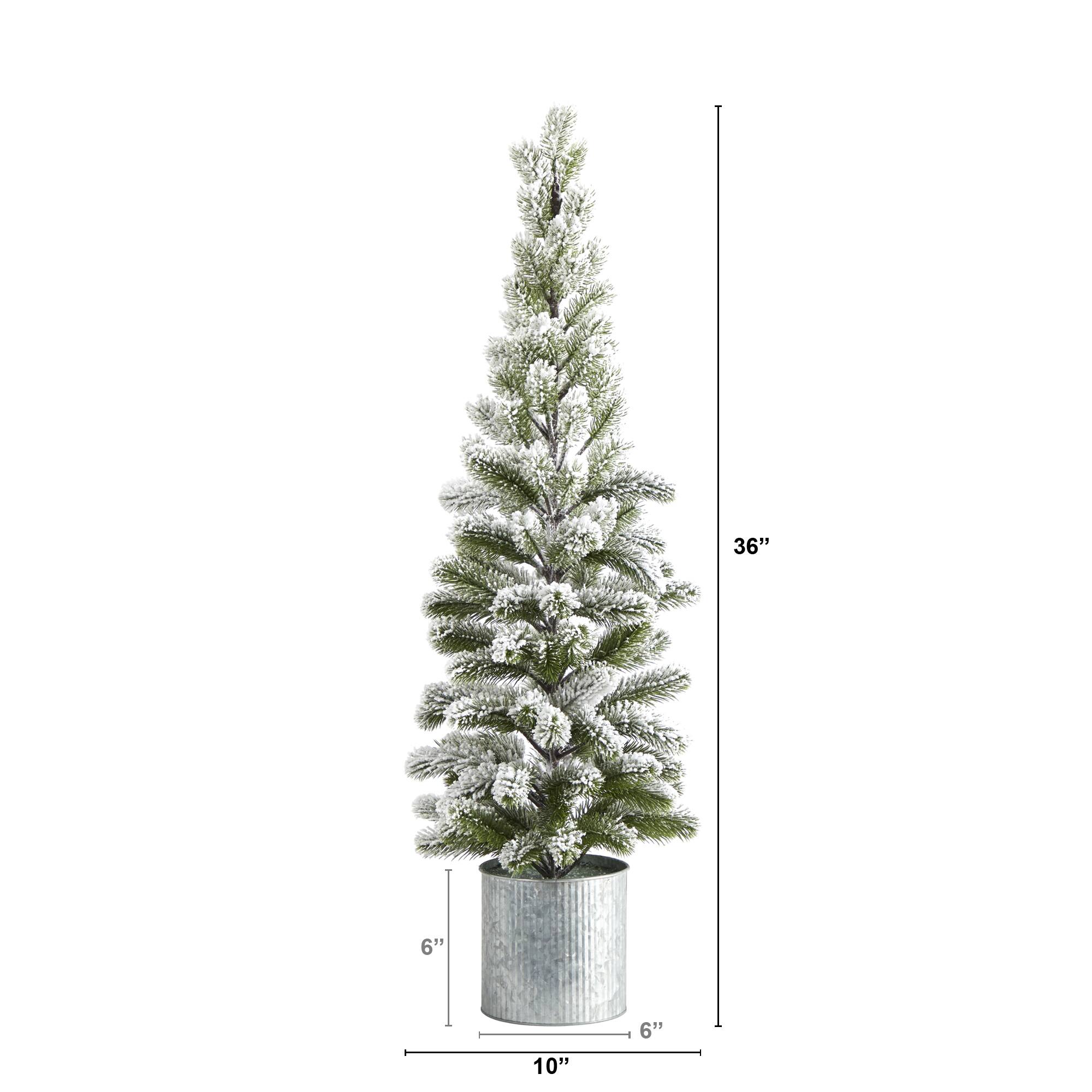 3ft. Unlit Flocked Pine Artificial Christmas Tree in Tin Planter