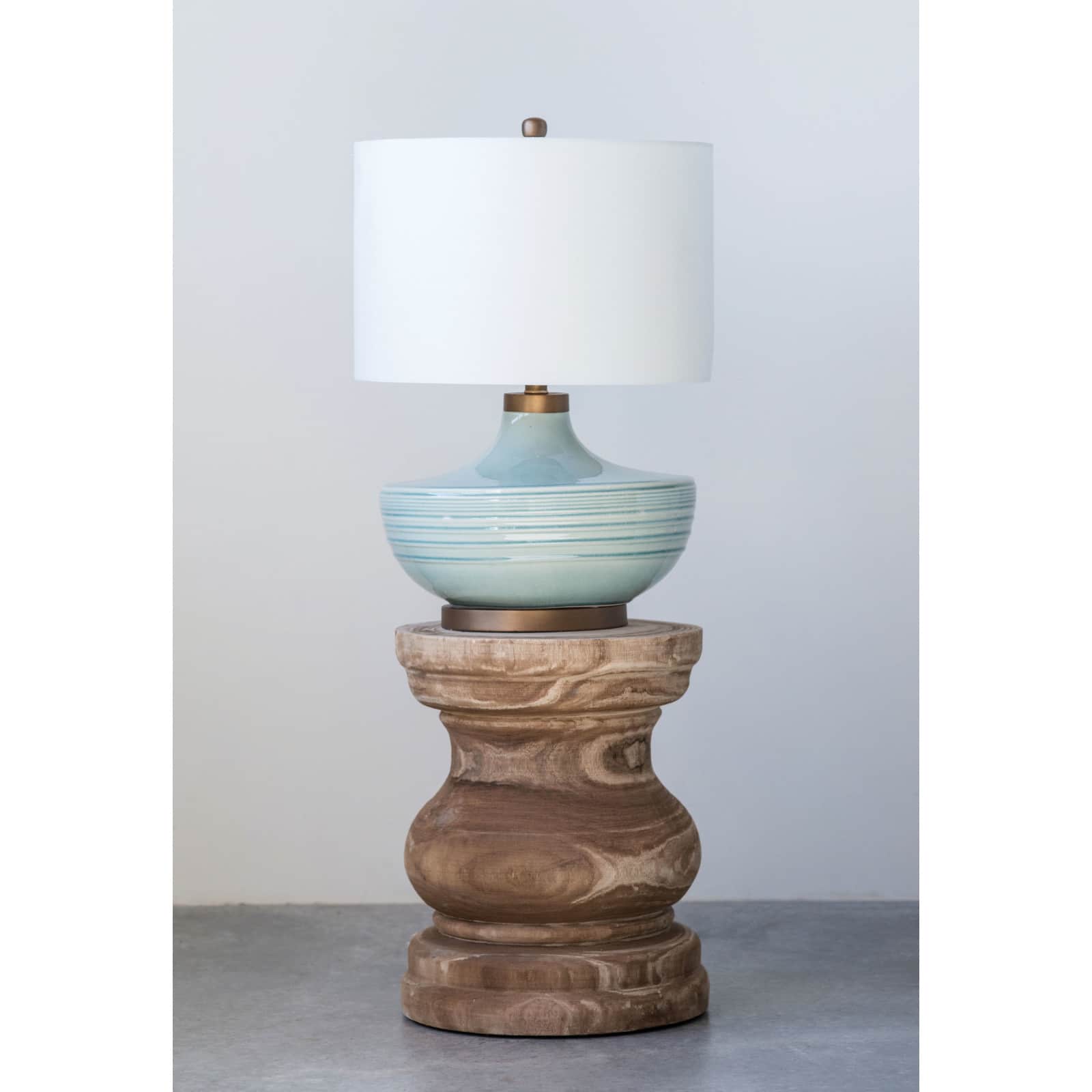 Hello Honey® Striped Aqua Ceramic Table Lamp with White Linen Shade