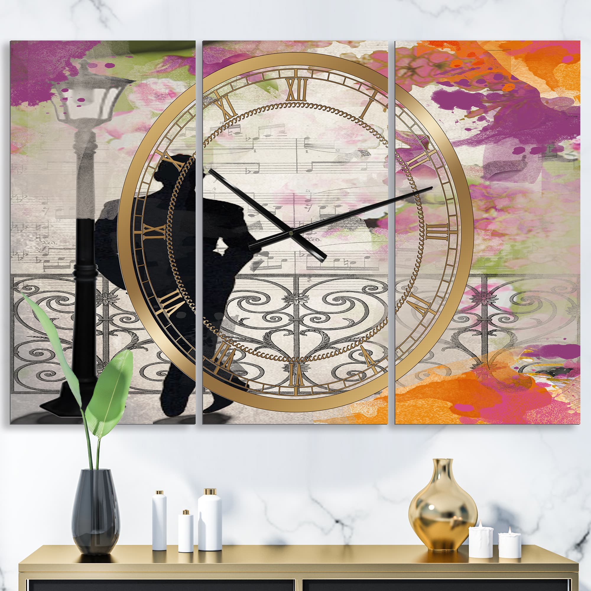 Designart Waiting In Paris Oversized Traditional 3 panel Wall Clock