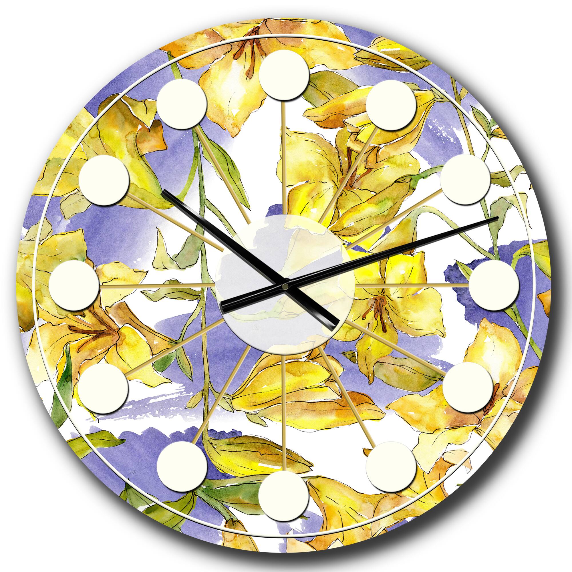 Designart 'Retro Handdrawn Poppies V Mid-Century Modern Wall Clock
