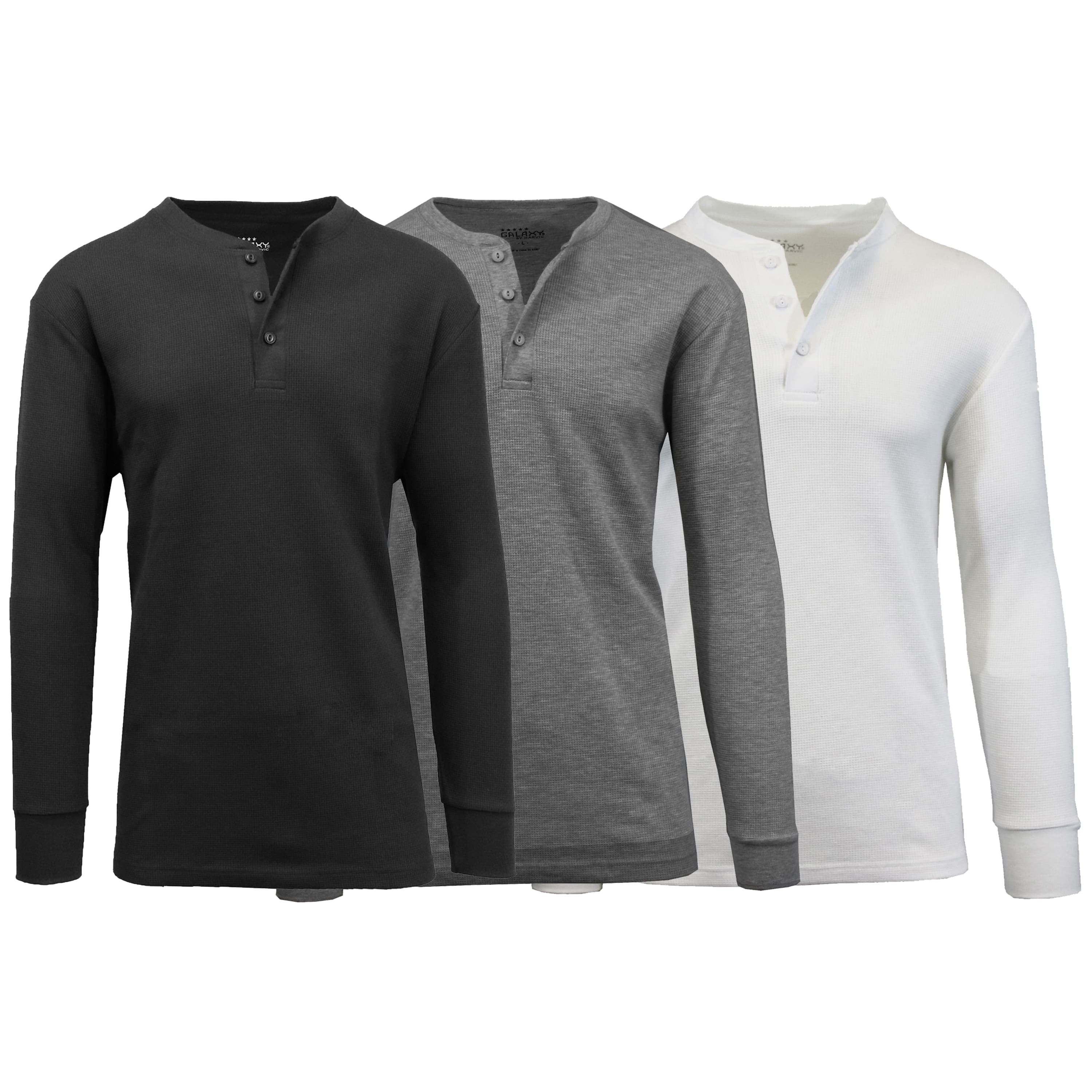 Men's Long Sleeve Waffle-Knit Thermal Henley Shirt 3 Pack