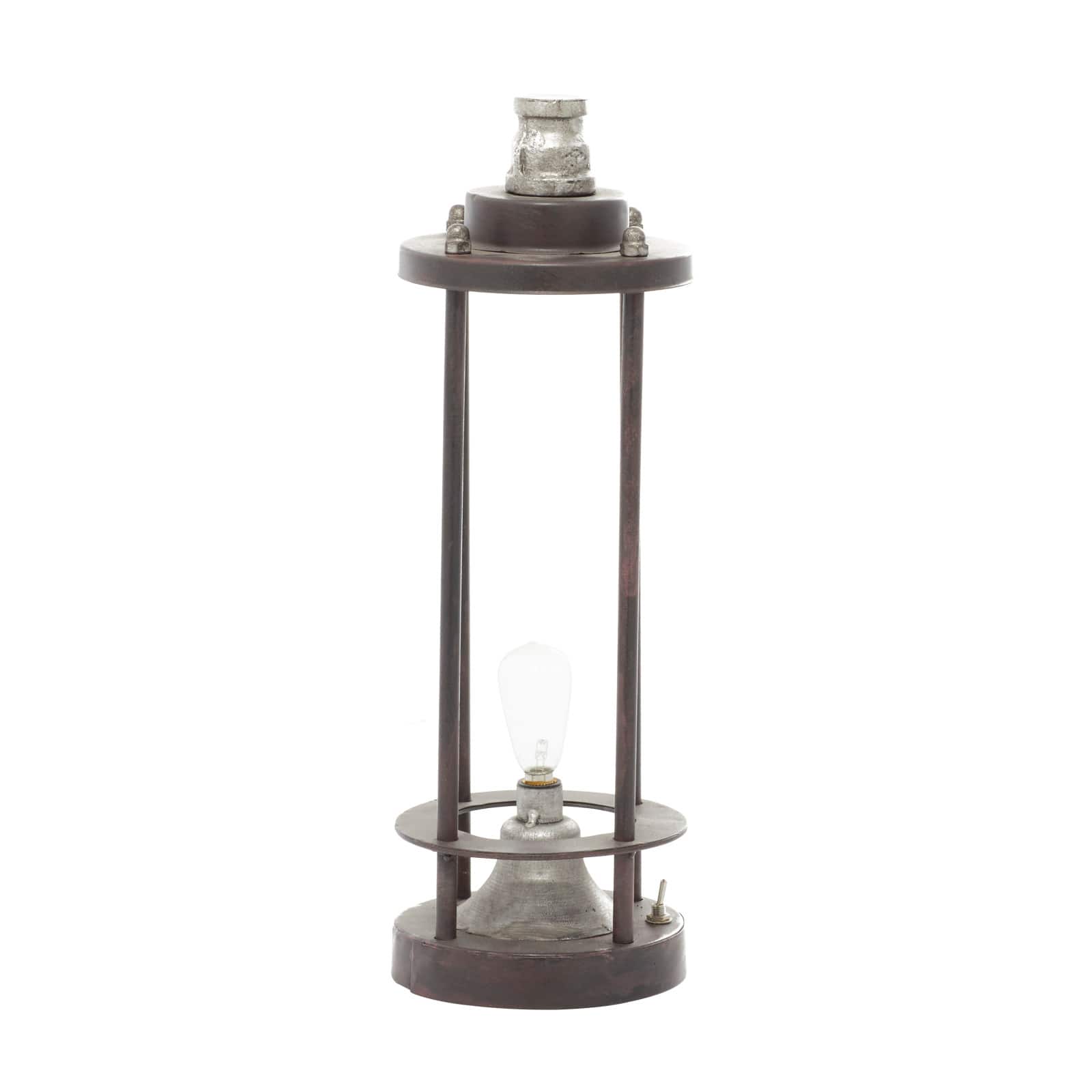 Brown Iron Industrial LED Lantern, 13" x 4" x 4"