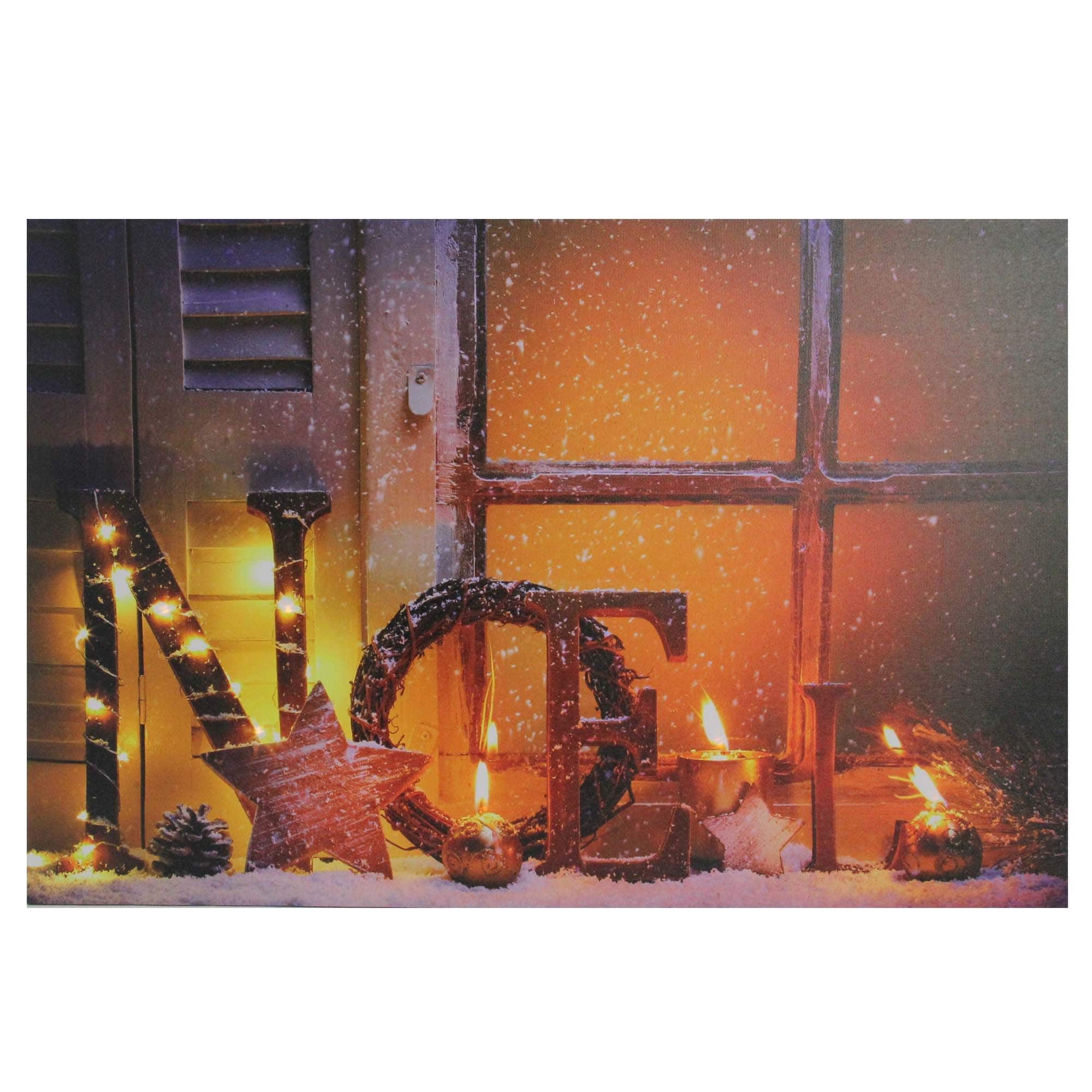 Noel &#x26; Flickering Candles Christmas LED Lighted Canvas Wall Art