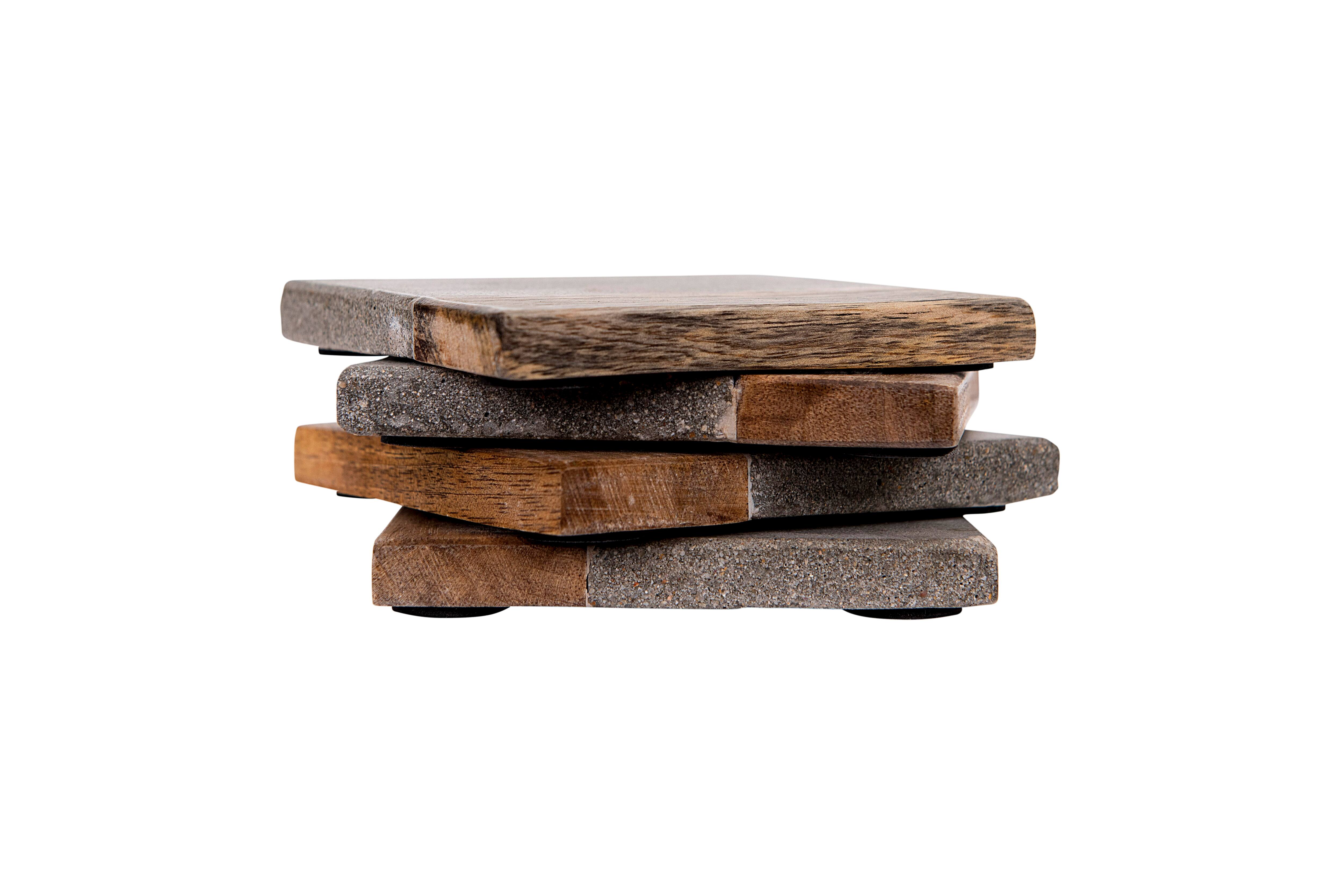 Square Cement &#x26; Wood Coaster Set