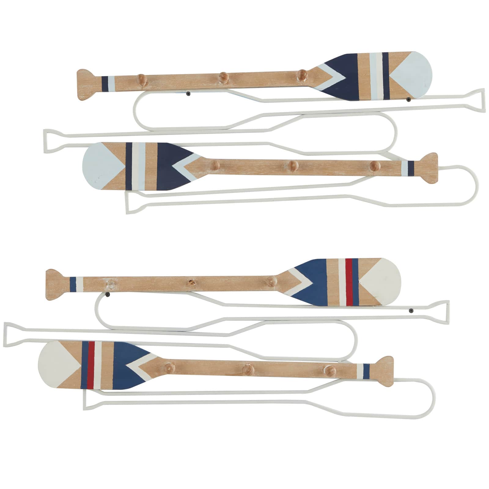 Light Brown Wood 12 Hangers Paddle Wall Hook with Stripe Patterns Set of 2 30&#x22;, 29&#x22;