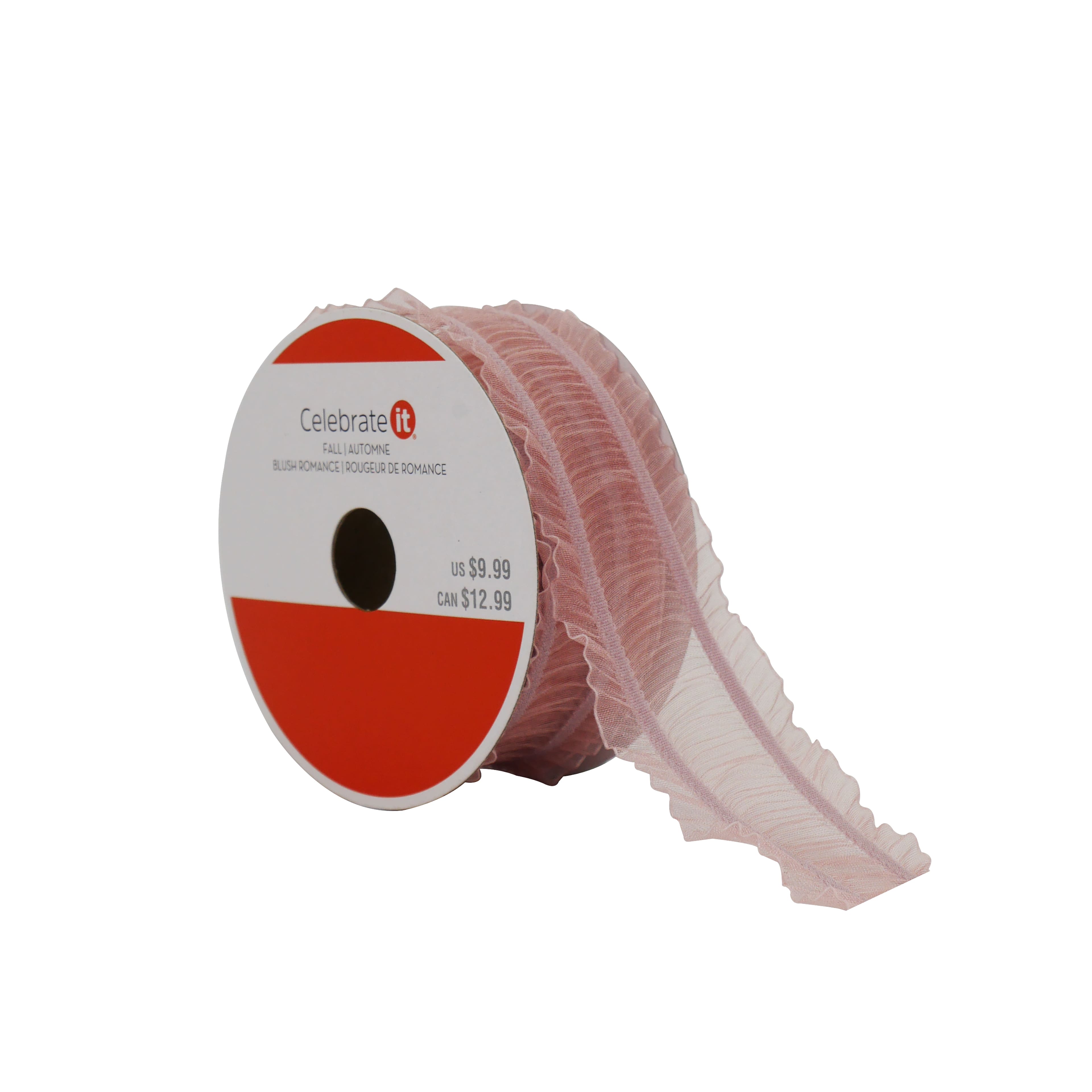 1.5&#x22; x 7yd. Dusty Pink Ruffle Trim Ribbon by Celebrate It&#xAE; Blush Romance