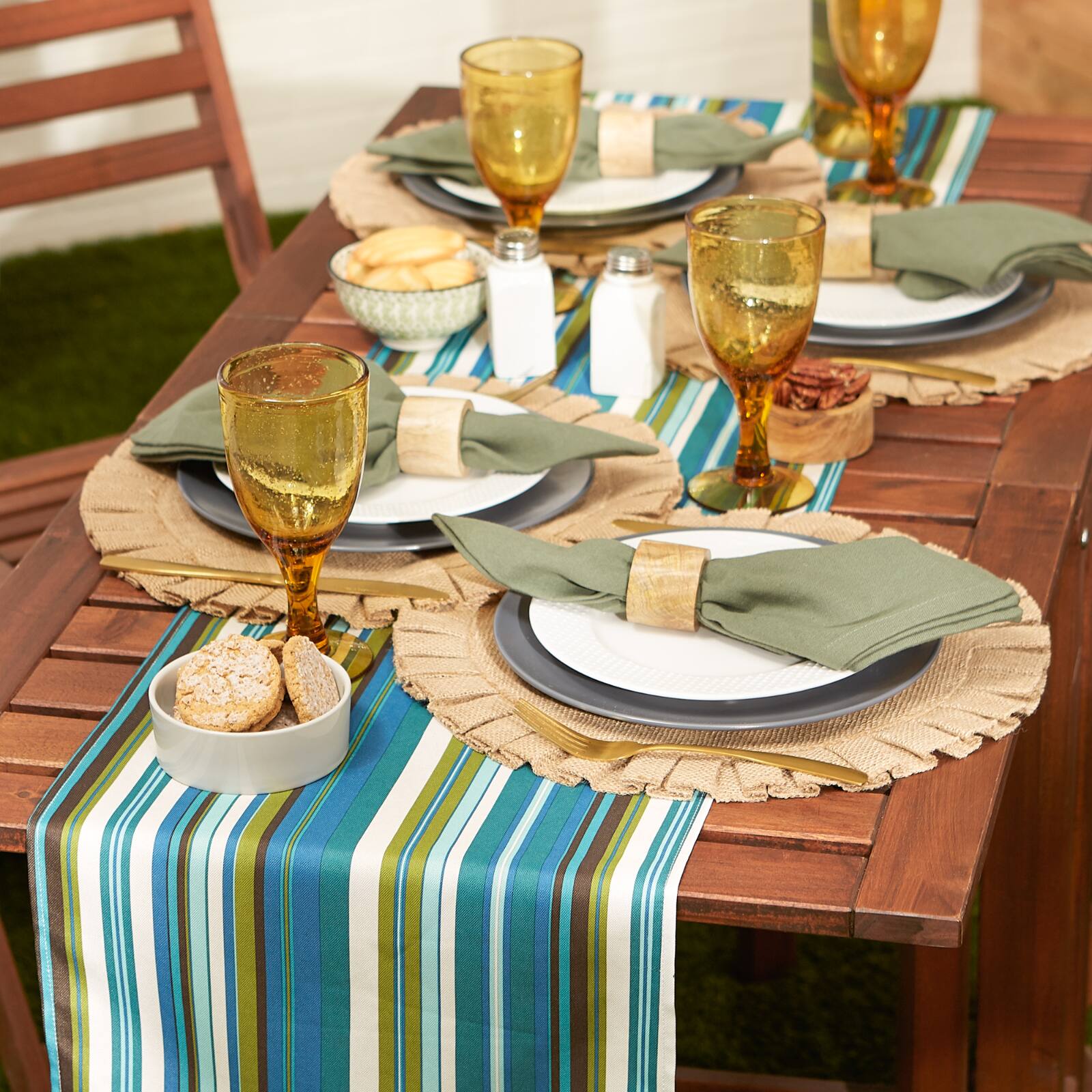 Beachy Stripe Print Outdoor Table Runner, 14" x 72"
