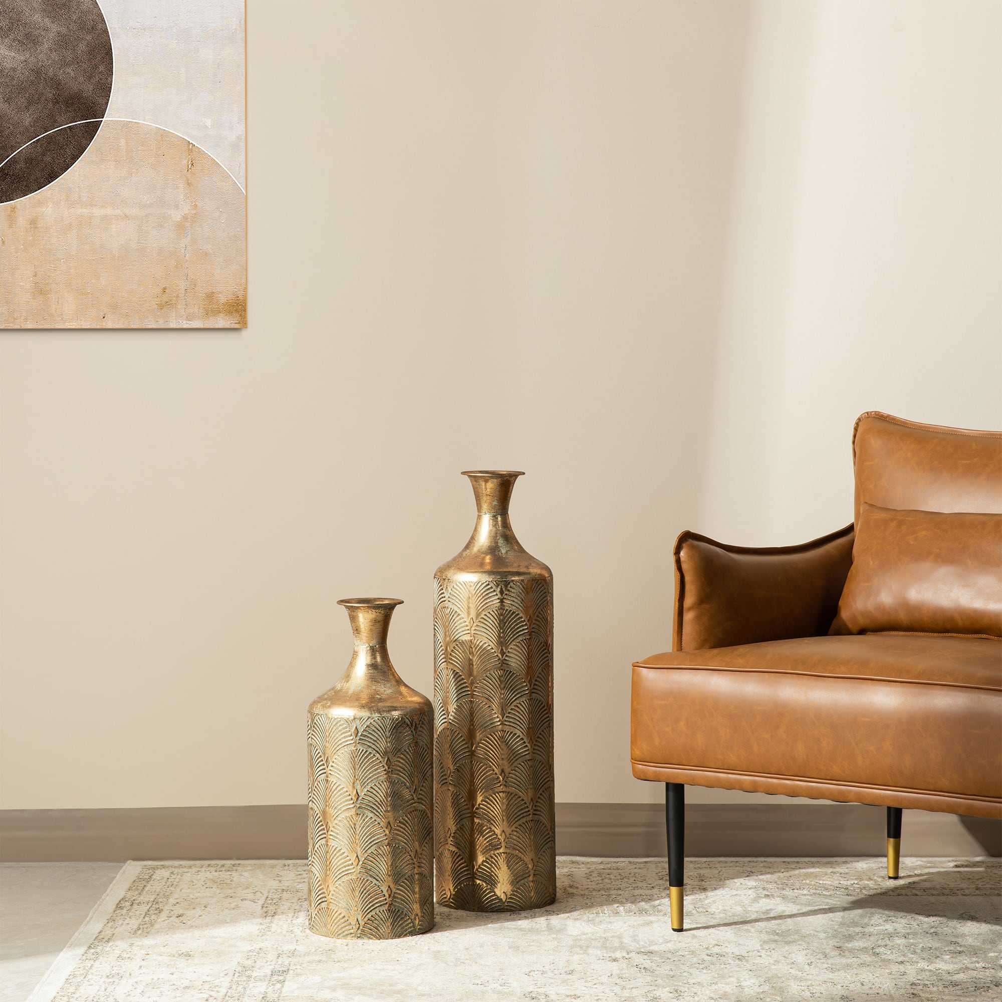 Glitzhome® Antique Gold Gingko Metal Floor Vases Set