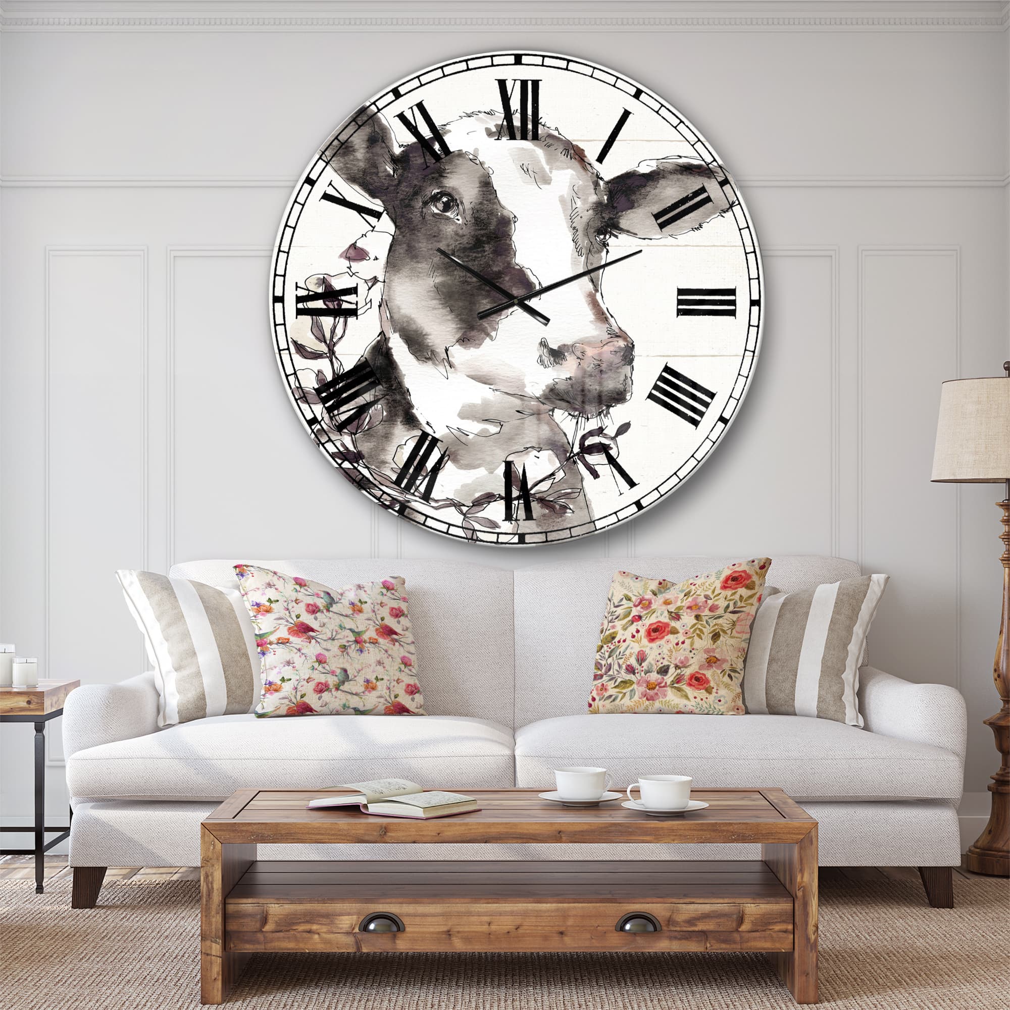 Designart &#x27;Cow Portrait Country Life Farmhouse Wall Clock