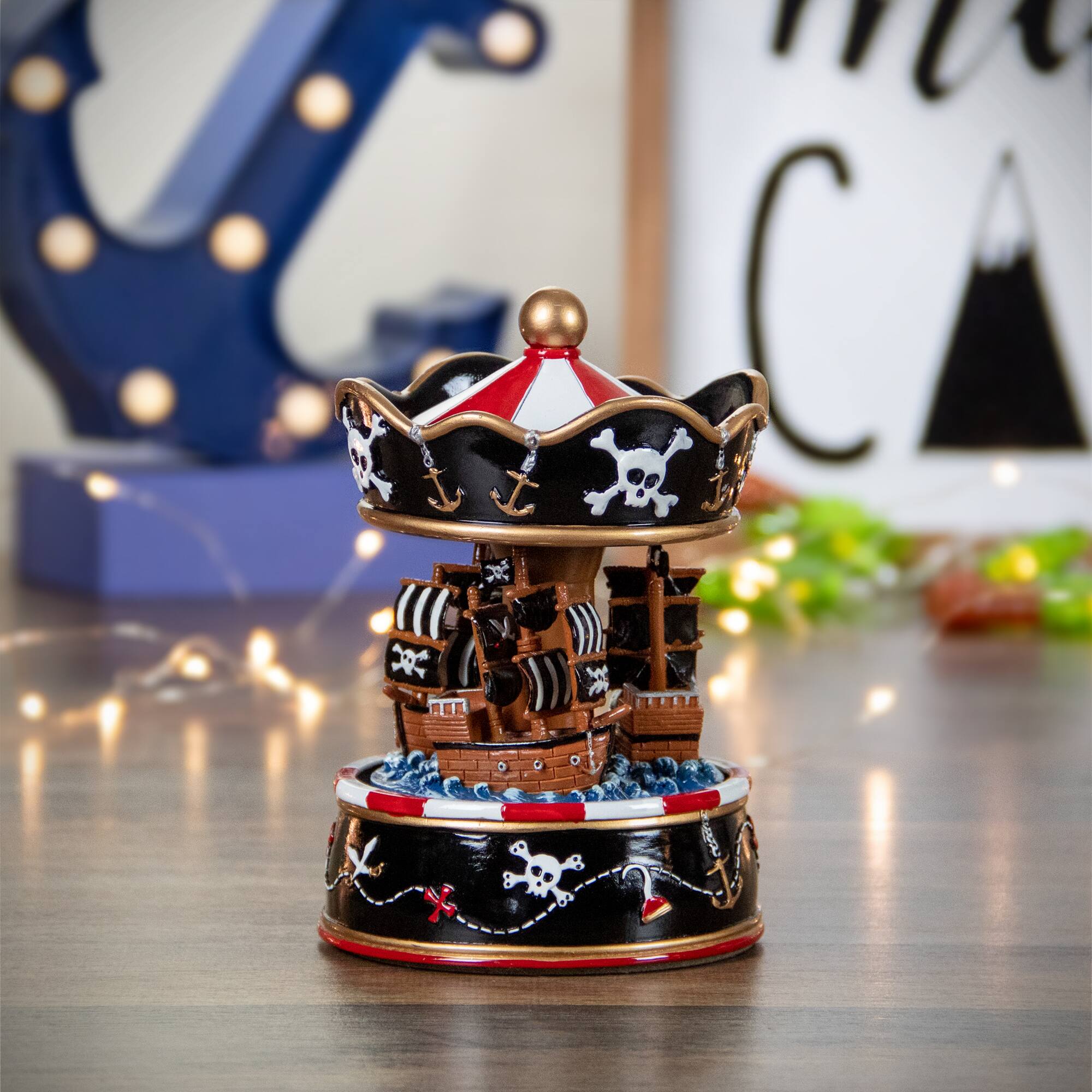 6.5" Children's Rotating Pirate Ship Carousel Music Box