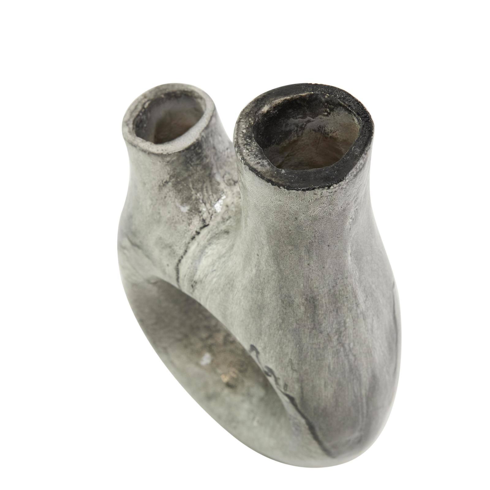 Gray Paper Mache Abstract Circular Vase with Dual Openings