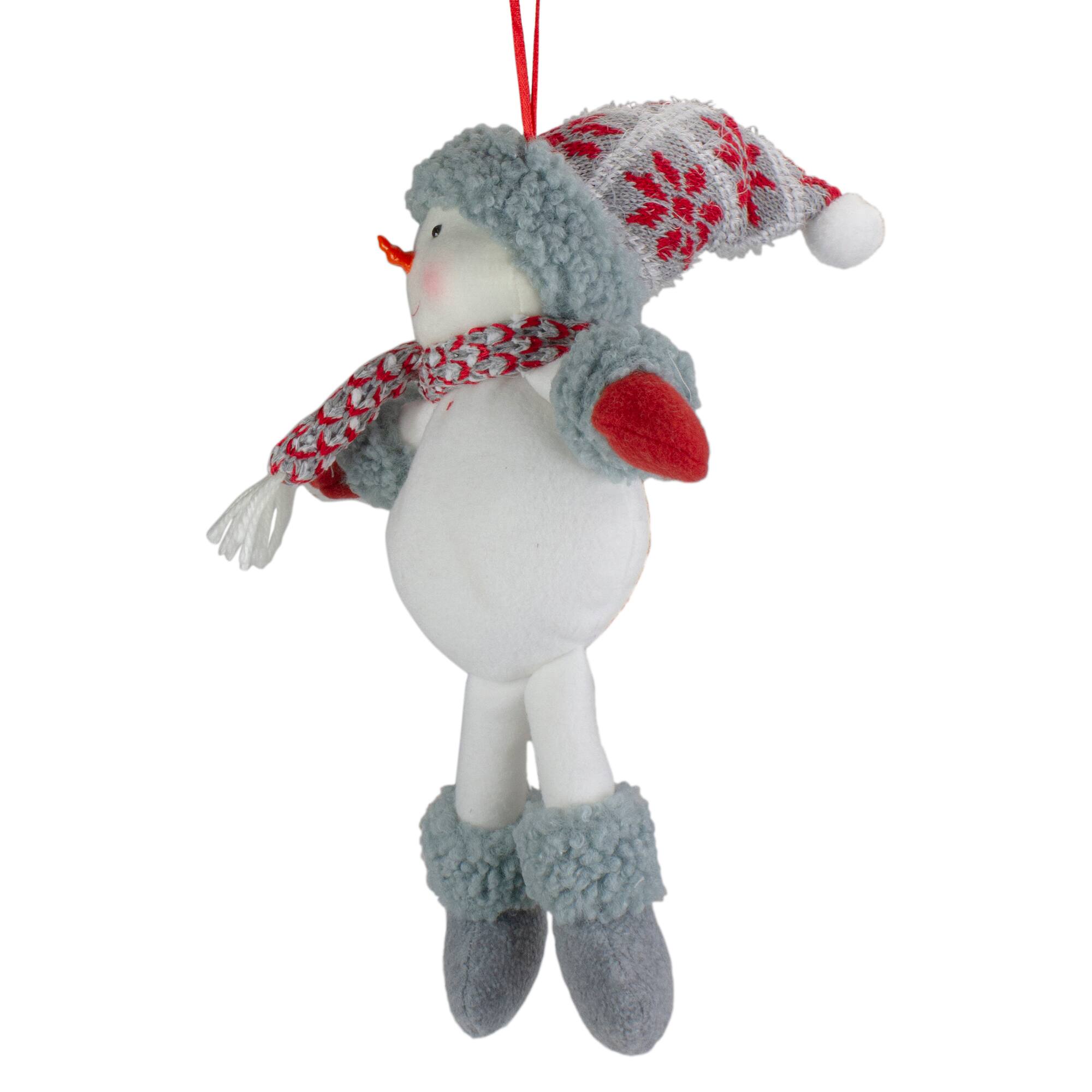 14&#x22; Gray &#x26; Red Plush Snowman Hanging Christmas Ornament