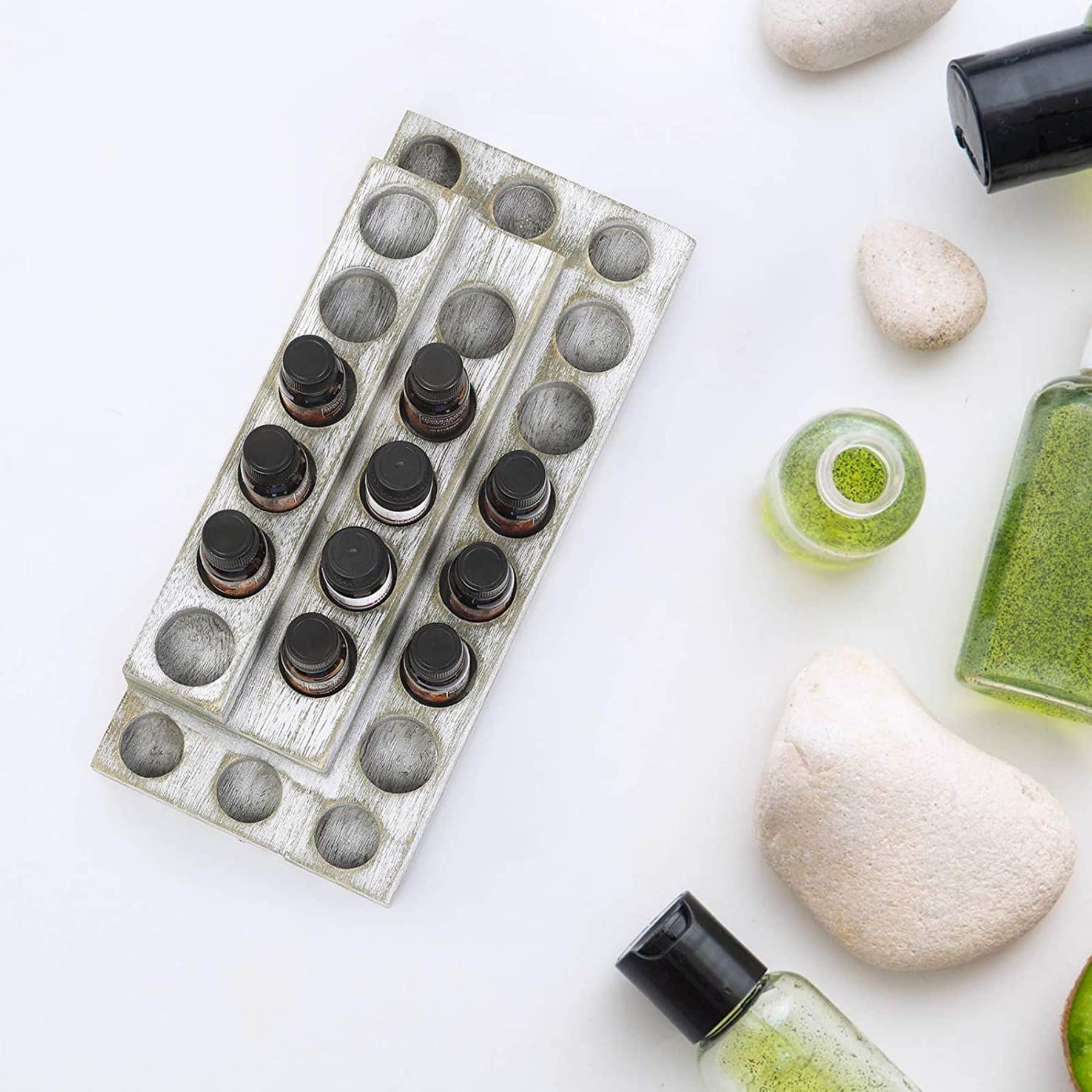 NEX™ Whitewash Essential Oils Storage Rack for 5, 10, 15, and 20mL Bottles
