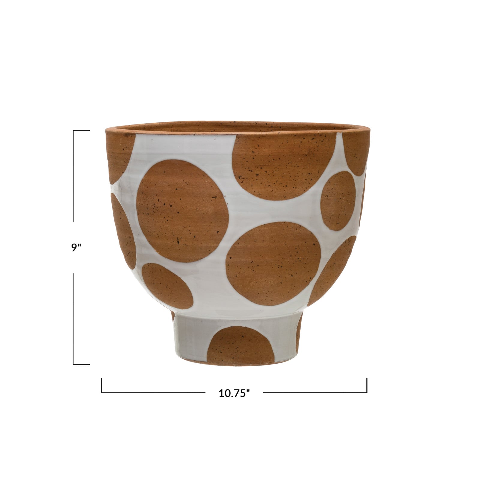 Hello Honey® 9" White & Brown Polka Dot Terra Cotta Pot
