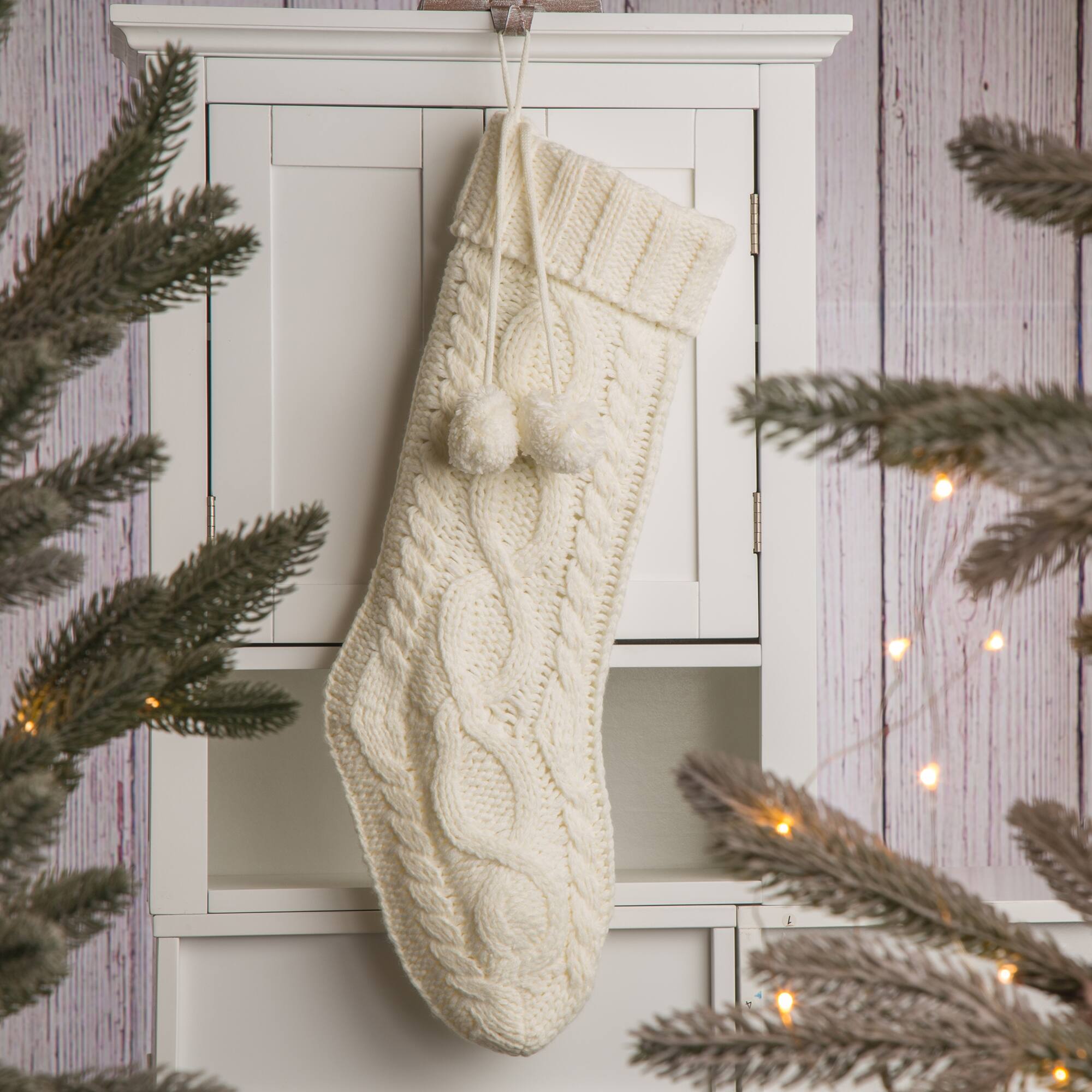 Glitzhome&#xAE; 24&#x22; White Knited Christmas Stocking