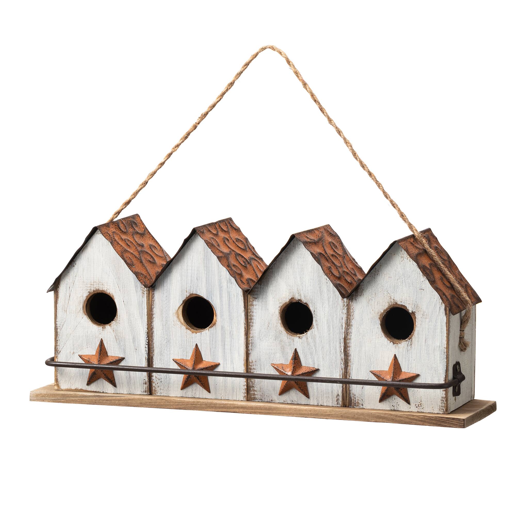 Glitzhome® 17" Retro White Distressed Wood Birdhouse with Perch