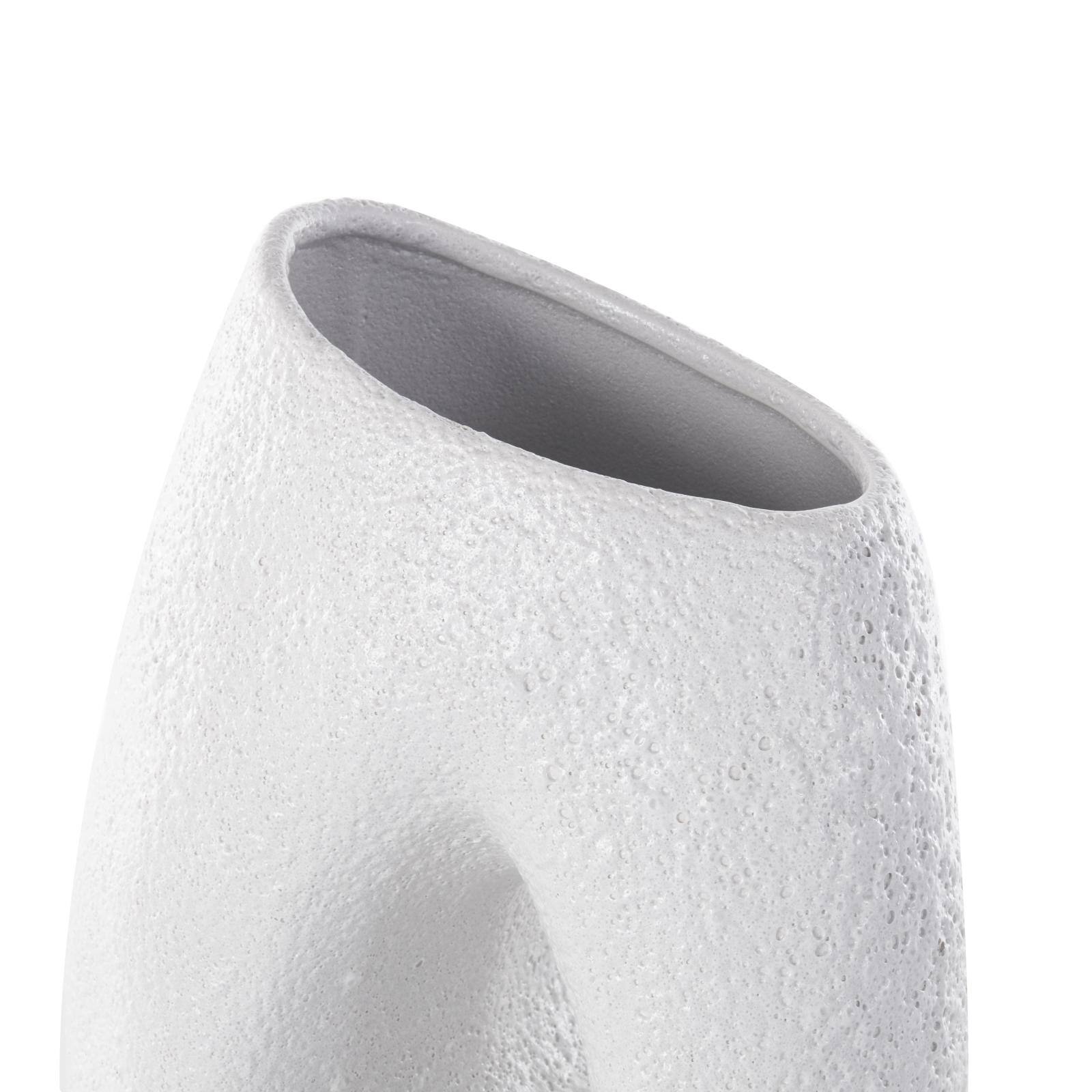 15" White Ceramic Abstract Textured Vase with Cutout Center